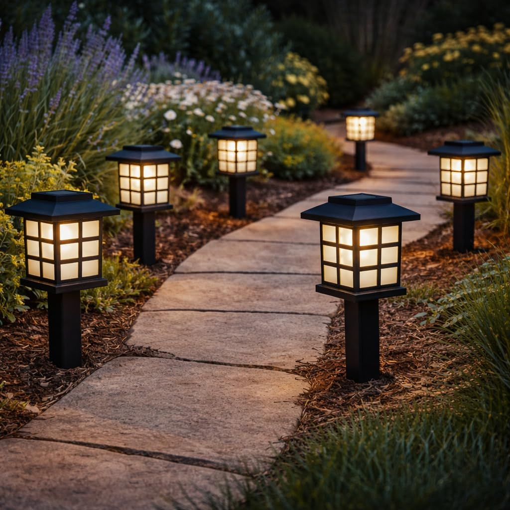 Garden Mile 6pc Lantern Bright White Solar Stake Lights Solar Garden Lights Outdoor Waterproof Stake Light Set Driveway and Pathway Lighting Outdoor Decorations for Flowerbeds and Planters