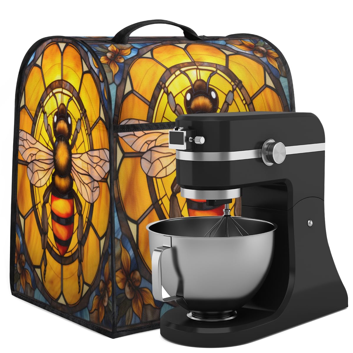 Coffee Maker Cover Glass Painting Bee Kitchen Appliance Covers Small Appliance Covers Blender Cover Juicer Cover Dust Covers for Kitchen Appliances with Top Handle and Pockets,Washable,B84