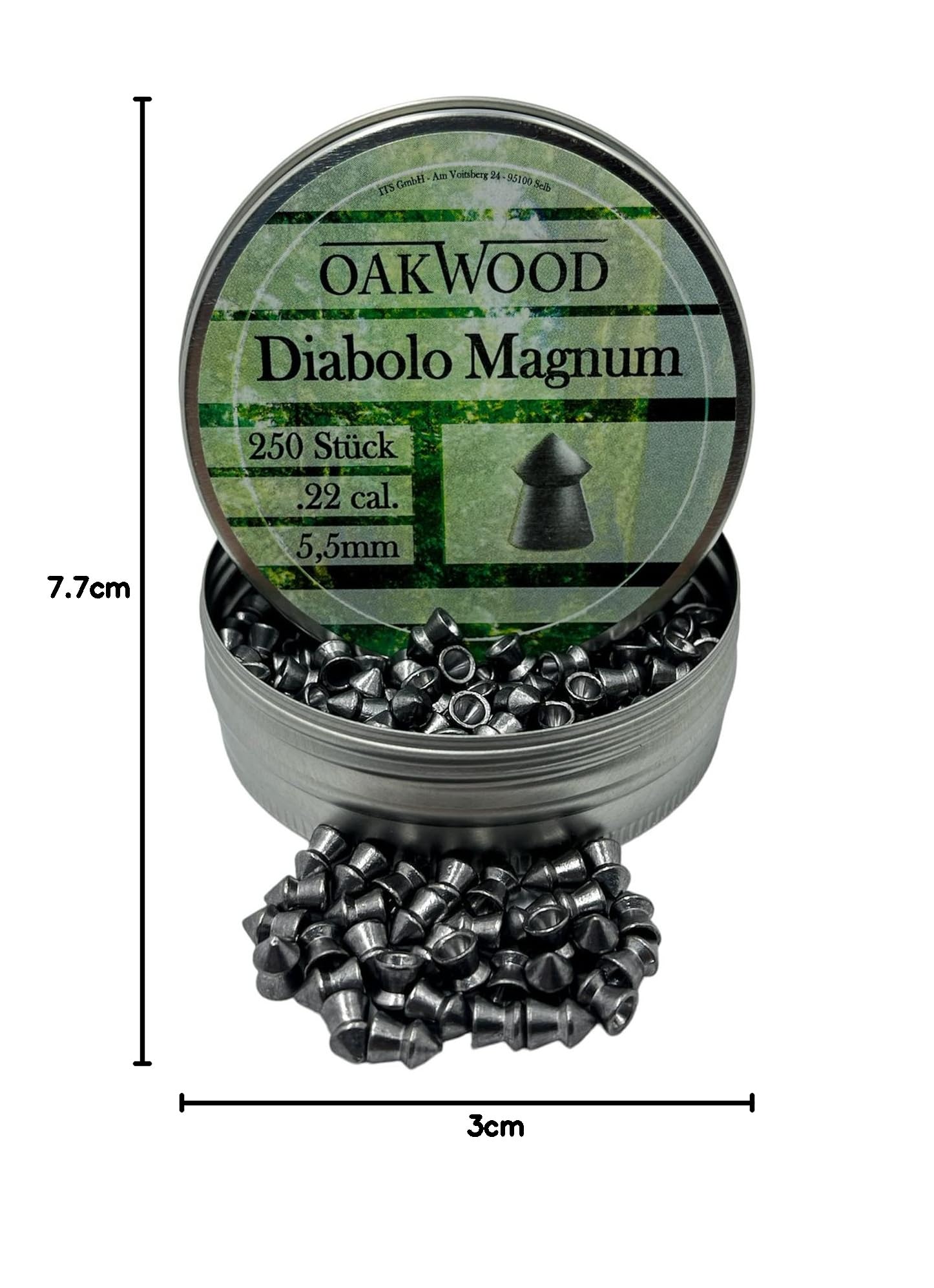 Oakwood DIABOLOS - Testa a punta, 5,5 mm, 22, 250 pezzi, per pistola ad aria compressa Magnum