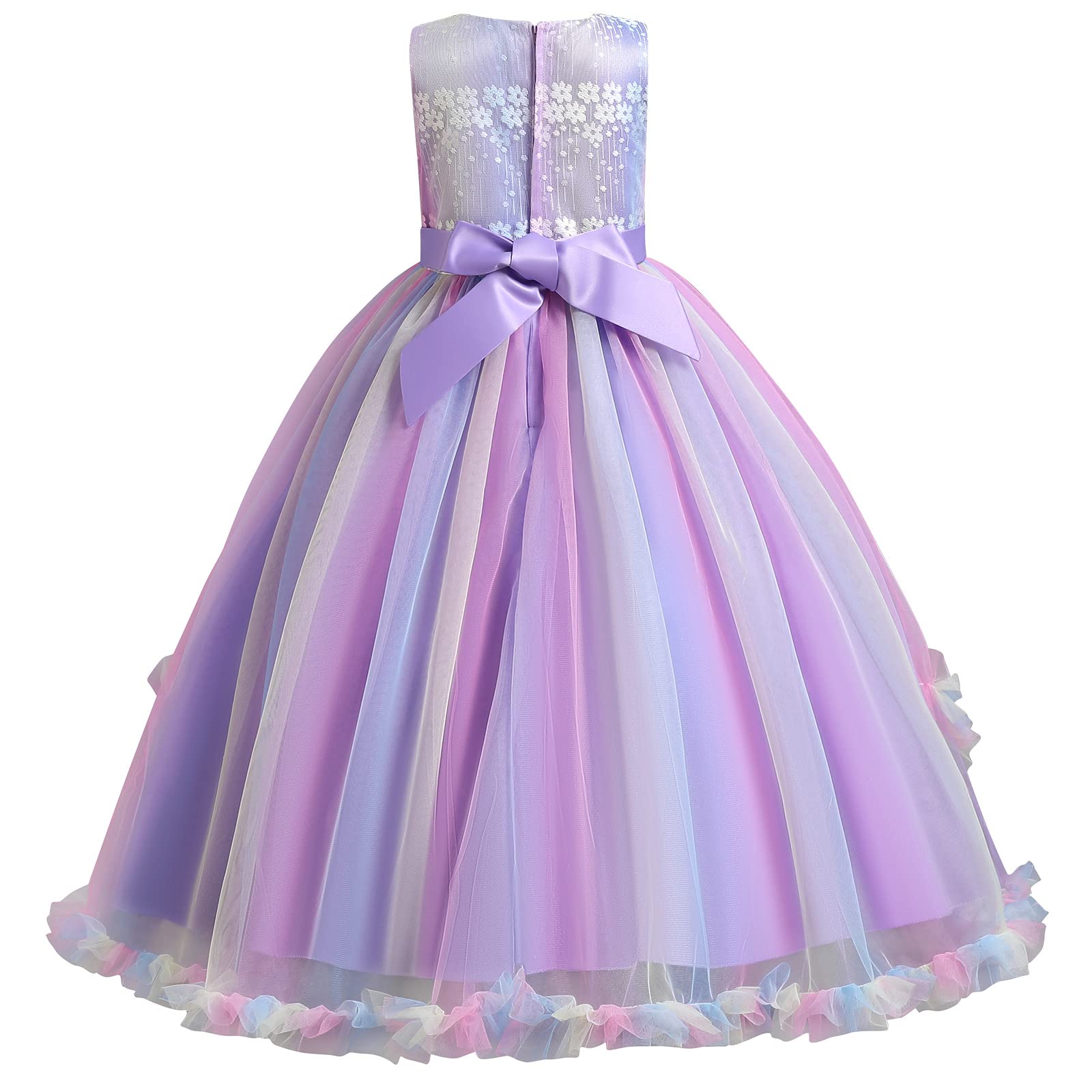 IDOPIP Enfants Filles sans Manches Dentelle Broderie Mariage Demoiselle d'honneur Princesse Couches Tulle Robes de fête soirée Bal Robe de Bal