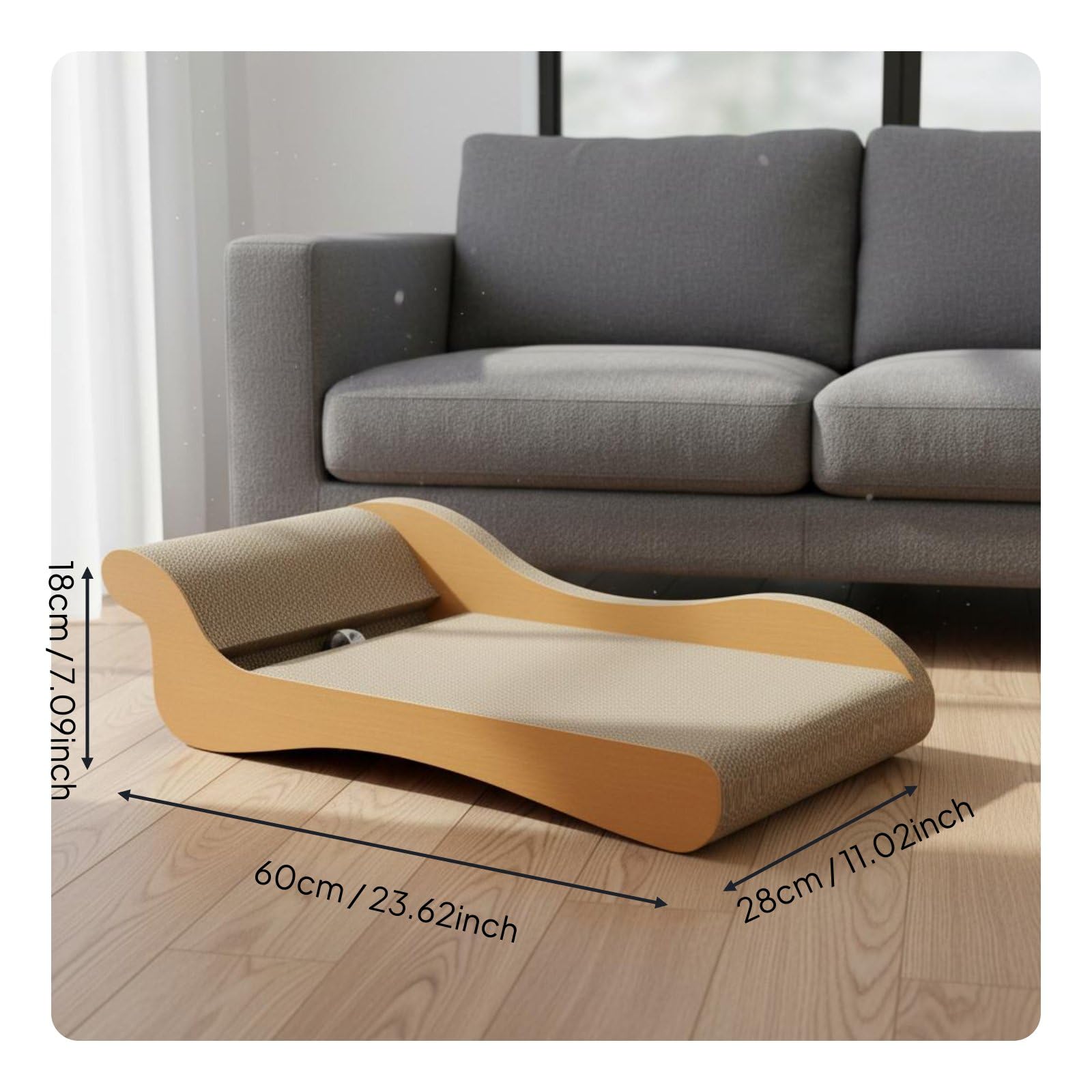 Griffoir pour Chat Lounge Canapé Lit Sofa Planche à Griffer en Carton Ondulé Épais Courbure Ergonomique avec Piste et Balle Adapté aux Chats Jusqu’à, 60 X 28 X 18 Cm