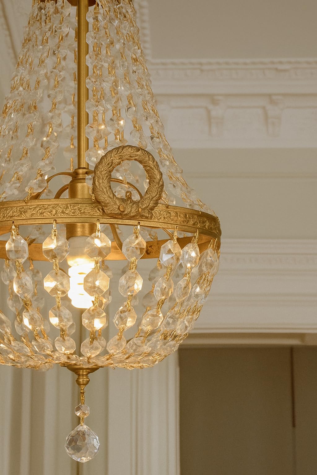 Kkc007 Kryształowy Żyrandol Sufitowy - Antyczny, Mosiężny, 46 cm, W Stylu Vintage, Do Korytarza