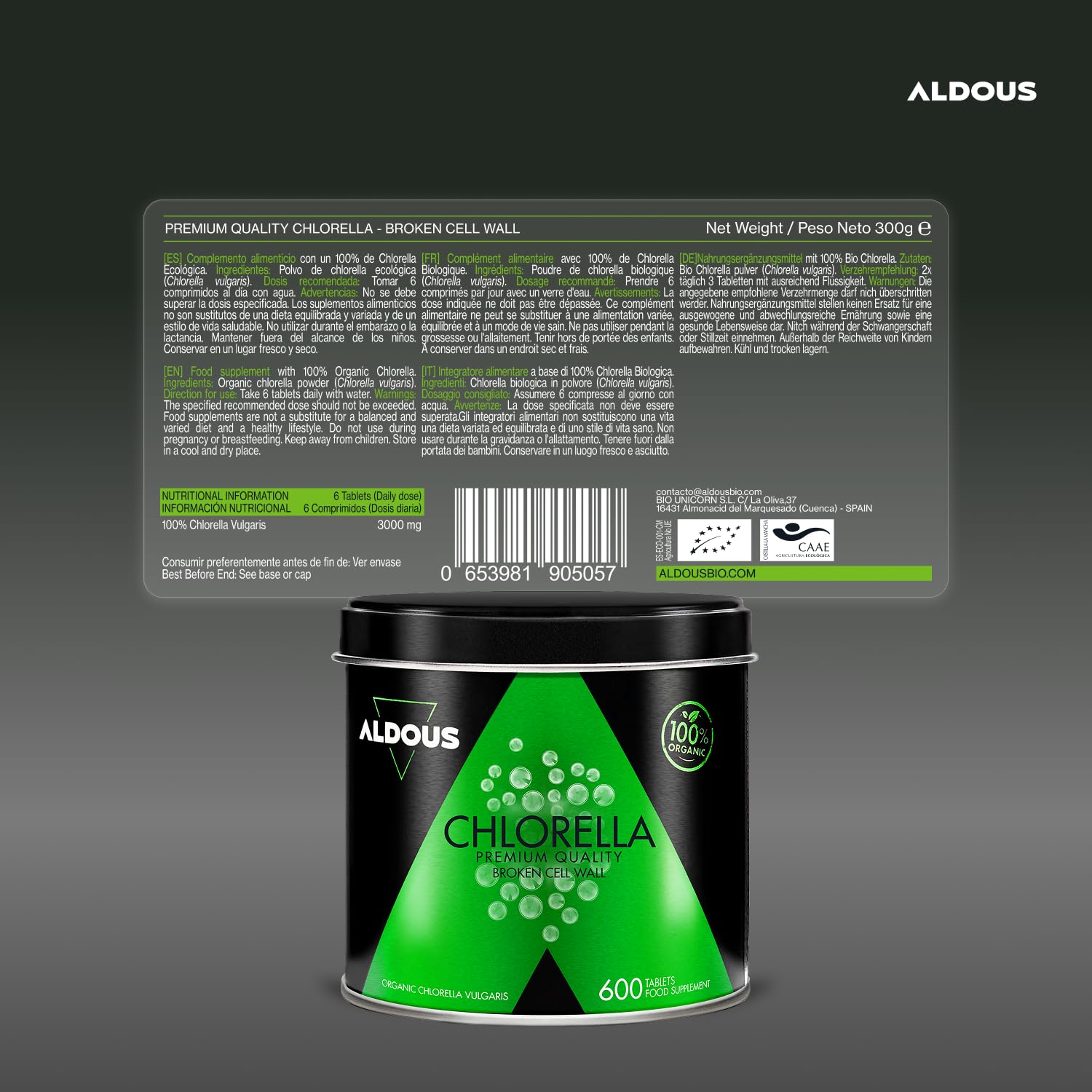 600 Comprimés de Chlorella Ecologique Pure - 3000 mg par dose journalière - Paroi Cellulaire Routinée - 100% Naturelle Satiété, DETOX - Protéine Végétale Ecologique - Chlorophylle - Augmente l'Energie