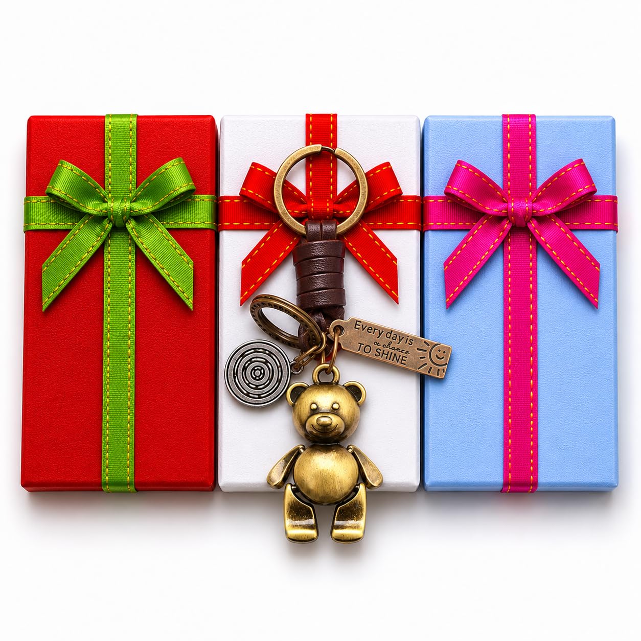 AuPra Personalised Teddy Bear Keyring Gift for Women & Men | Custom Engraved Name Keychain | Leather Teddy Key Ring for Girlfriend, Boyfriend & Kids