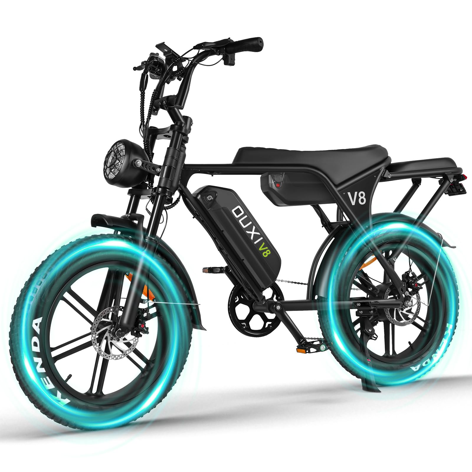 OUXI V8/V8MAX Electric Bike for Adults, 20" Electric Dirt Bike with15.6/31.2 AH Removable Battery Max 60Miles, E Bike Dual Disc Brakes, 7-Speed Gear, Electric Motorcycle for Commuting & Off-Road