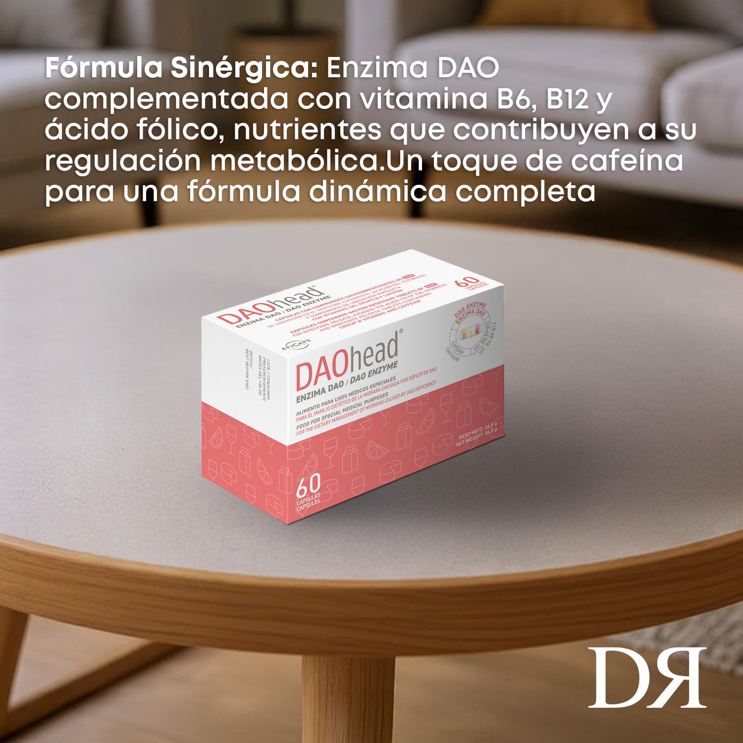 DR Healthcare - DAOhead - Enzima DAO - Vitaminas B6, B9, B12 y Cafeína - Apoyo al Equilibrio de la Histamina Alimentaria - 60 Cápsulas con Mini-comprimidos Gastrorresistentes de DAO