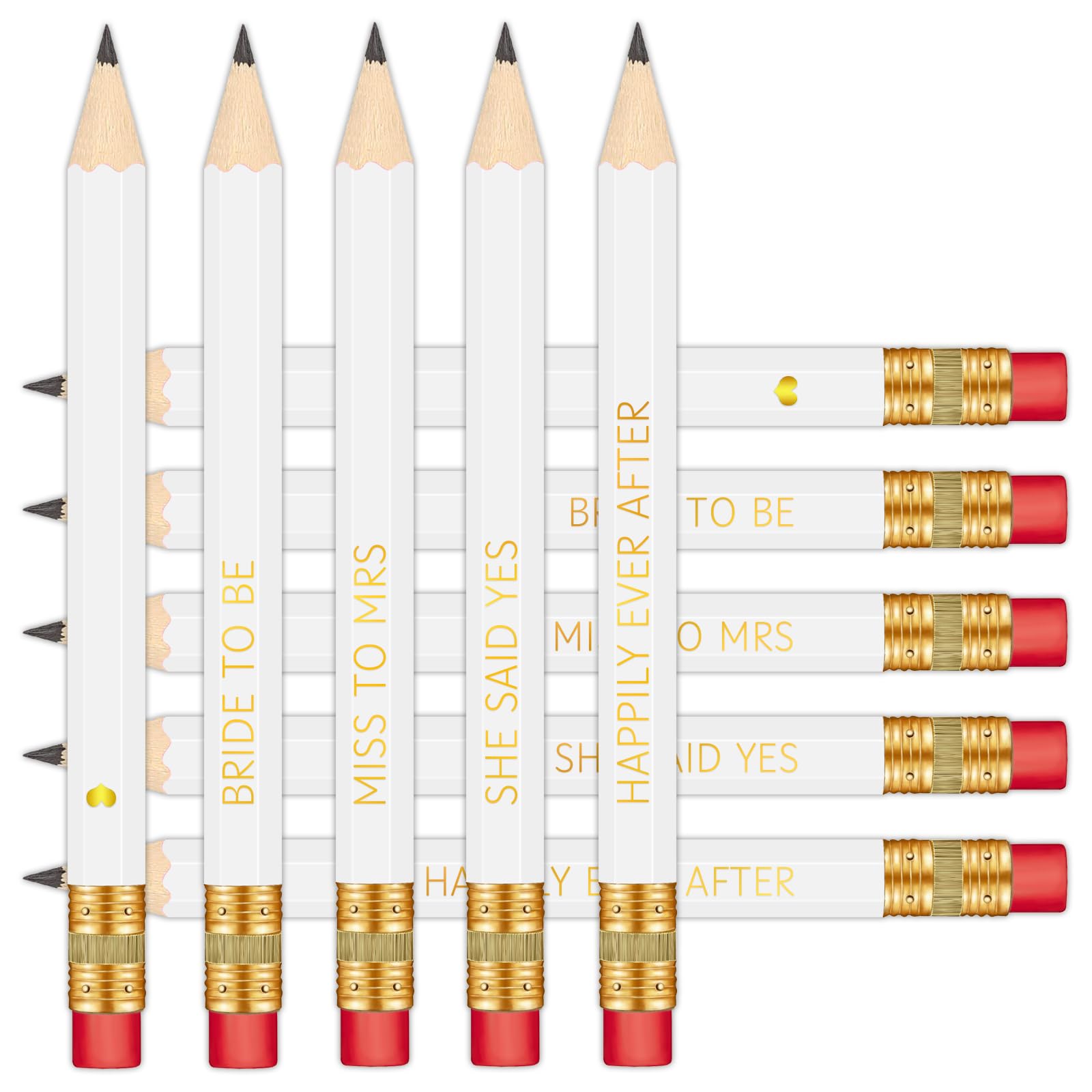 Vusnud 50Pcs - Bridal Shower Sharpened Half Pencils with Erasers, Pre-sharpened Pencils for Bridal Shower & Wedding Games, 4 Inches (White - Bride to