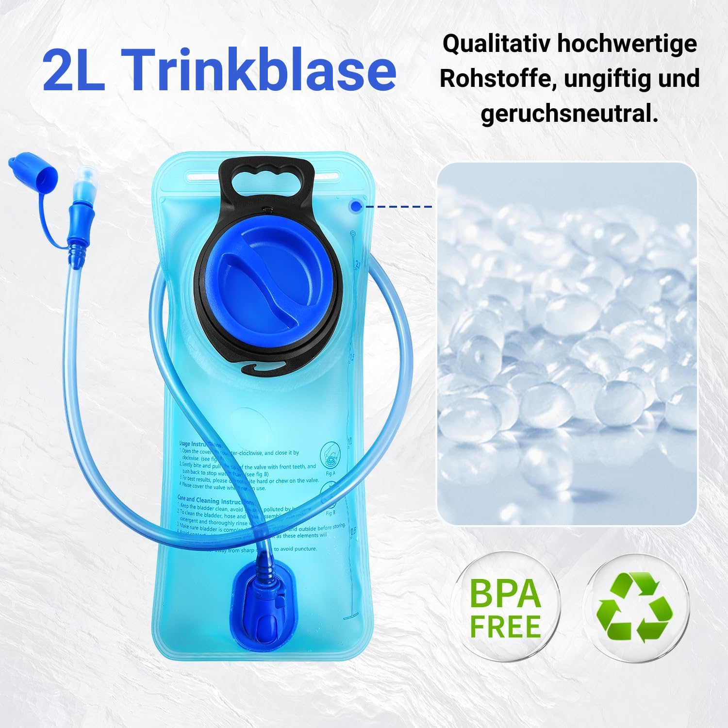 2L Trinkblase | Materialverstärkte Auslaufsichere Wanderausrüstung Wasserflasche mit 100cm Extralangem Trinkschlauch – Ideal für Radfahren, Wandern & Klettern