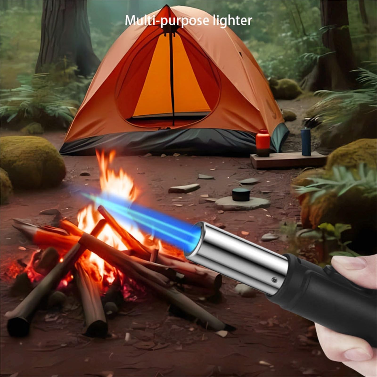 Encendedor de llama de chorro resistente al viento, gas butano ajustable, encendedor de metal recargable, ideal para puros, barbacoas, camping y actividades al aire libre
