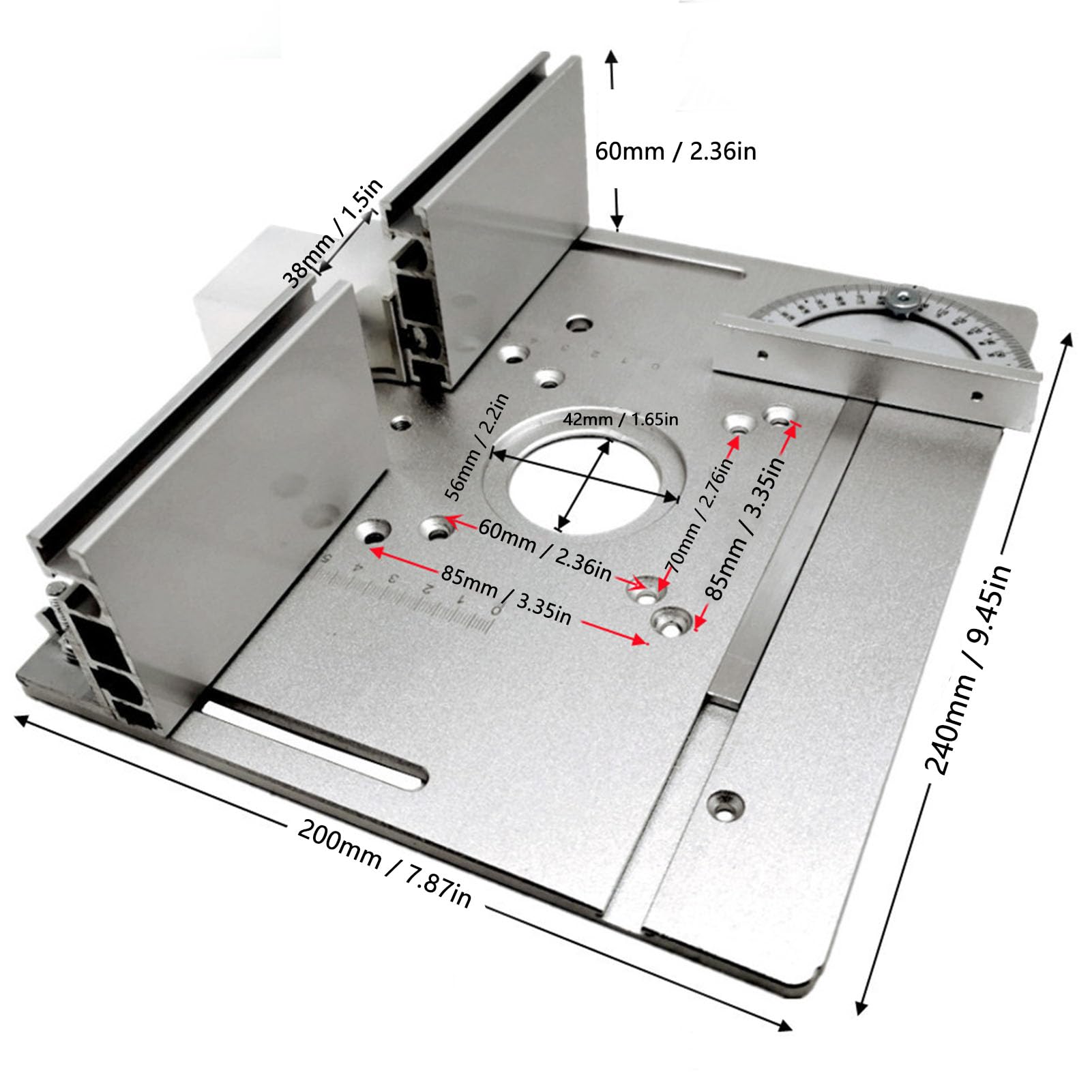 Soporte de ranura de fresado de enrutador, máquina cortadora de tableros Fl-IP, placa de inserción de mesa de enrutador de aluminio para carpintería, herramienta de plantilla de gabinete ajustable,