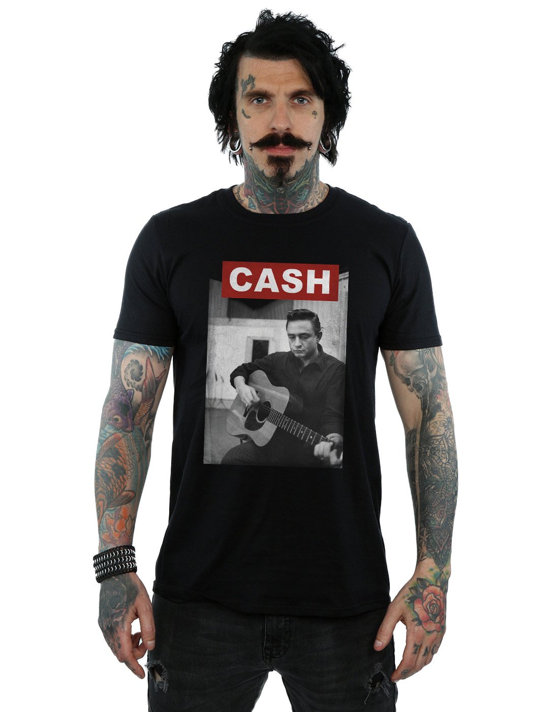 Absolute Cult Johnny Cash Men's Studio Guitarist T-Shirt Black XX-Large