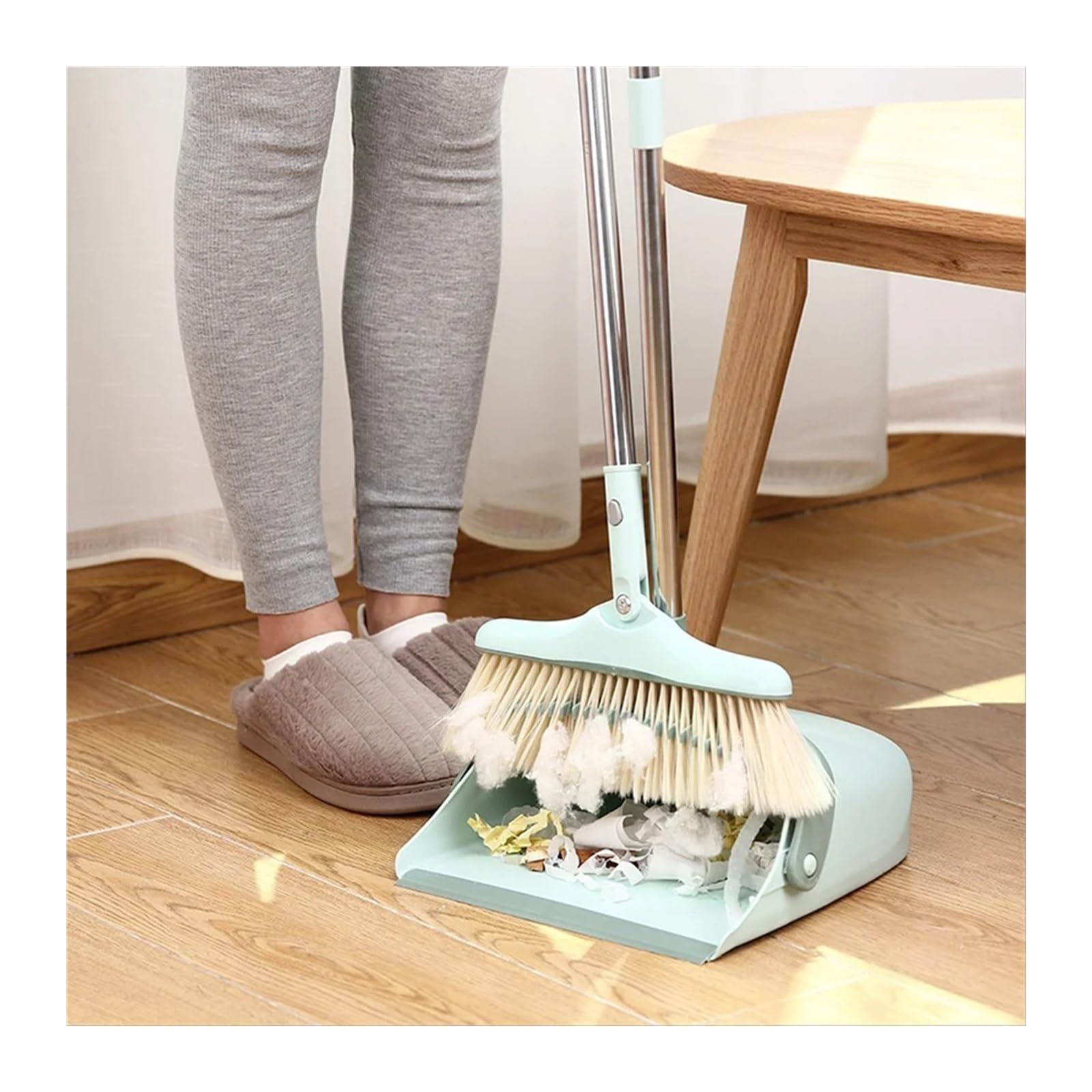 Juego de recogedor Plegable Escoba, limpiaparabrisas Goma for Limpieza del hogar(Blue Broom Set)