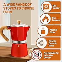 Vista 4 de Cafetera de Espresso de 3 Tazas de Aluminio para Estufa, Olla de Moka, Cafetera de Café Expresso, Percolador, Cafetera Clásica Italiana