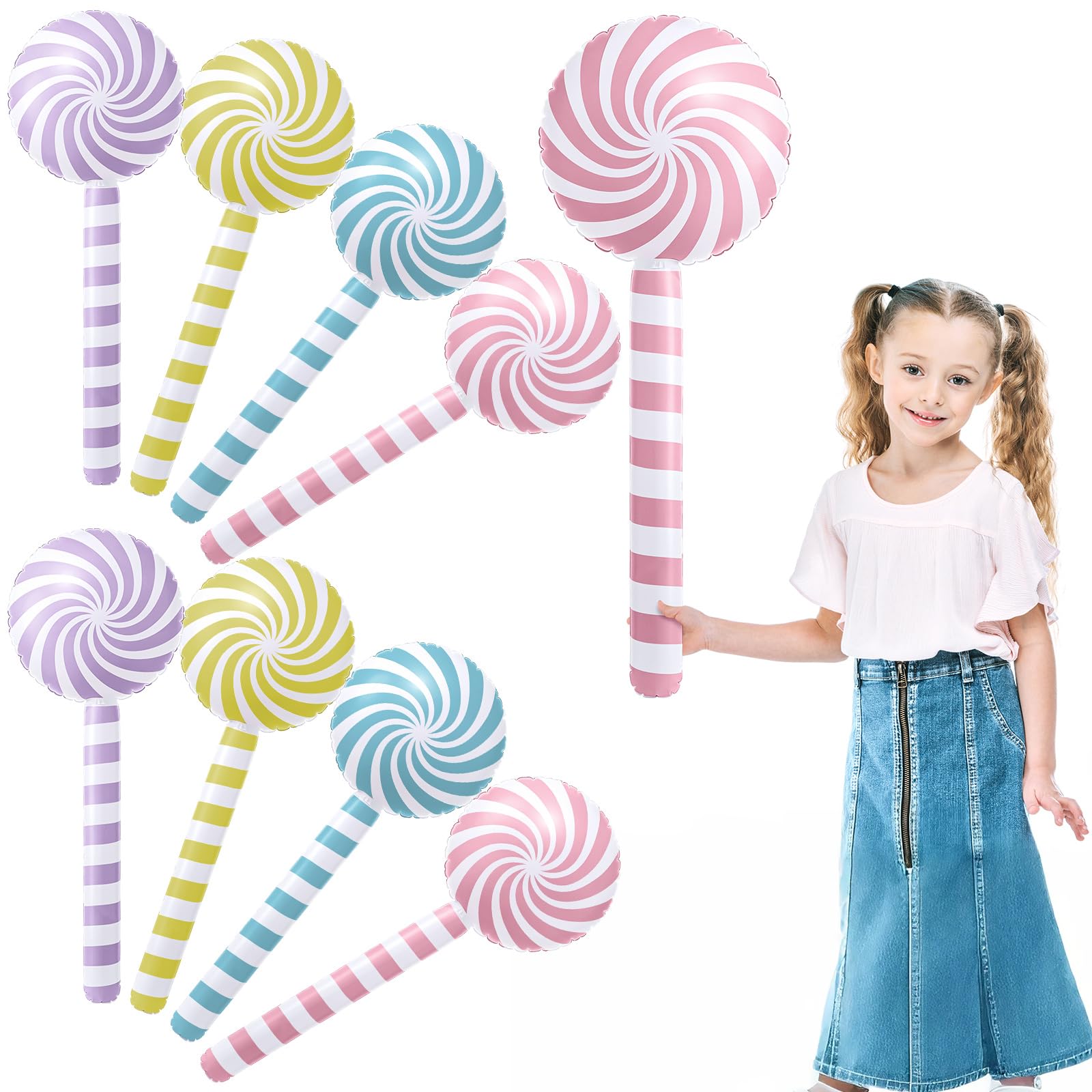 Foilswirl 8 Pcs Giant Pastel Lollipop Balloons PVC Inflatable Candy for Kids 33 Inch Candycane Theme Birthday Party Supplies for Girls Ice Cream Sweet