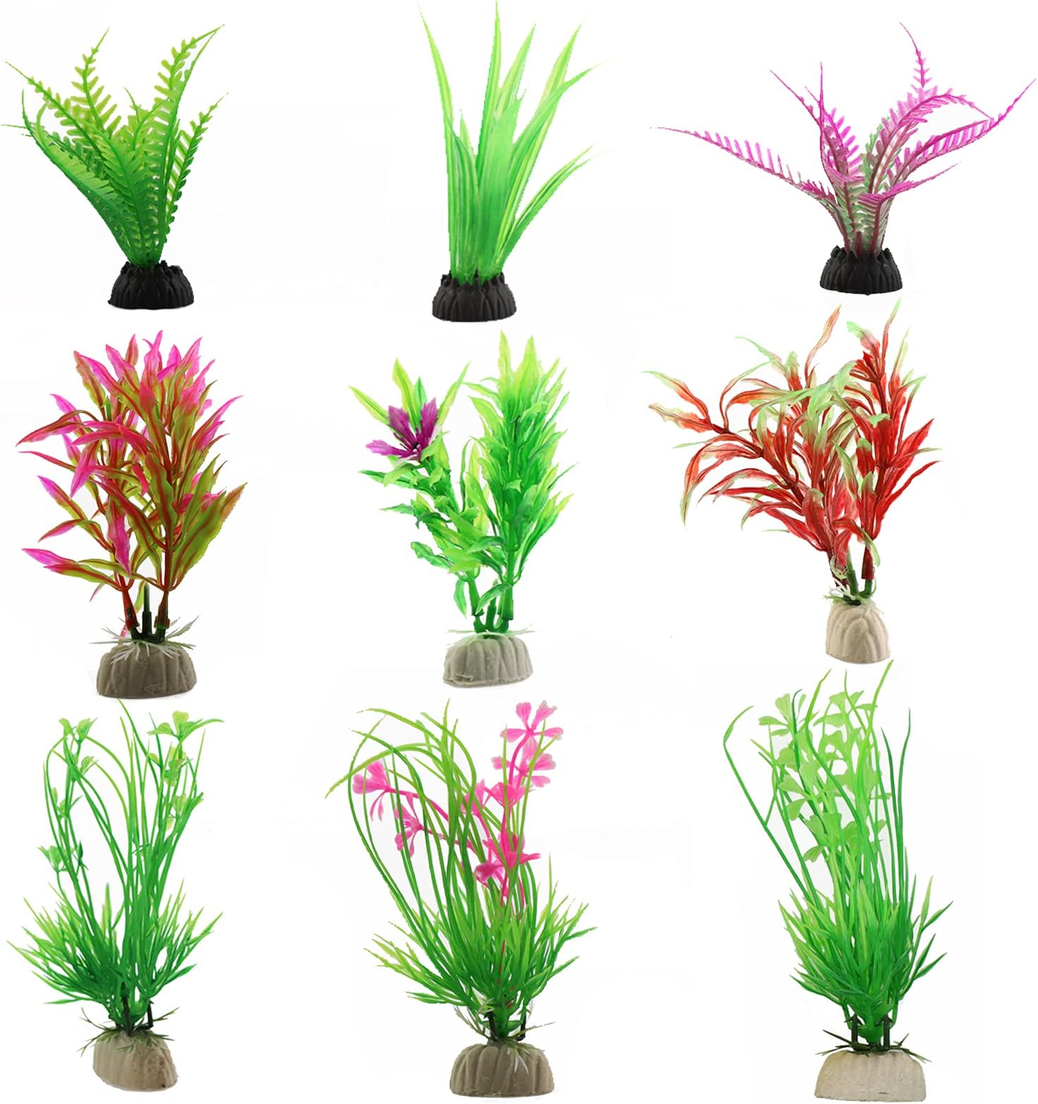 Taasmoog Artificial Fish Tank Plants - 9Pack Aquarium Plants - Simulation of Aquatic Plants for Fish Tank - Artificial Plastic Water Plants for Home and Office - Multiple Colors