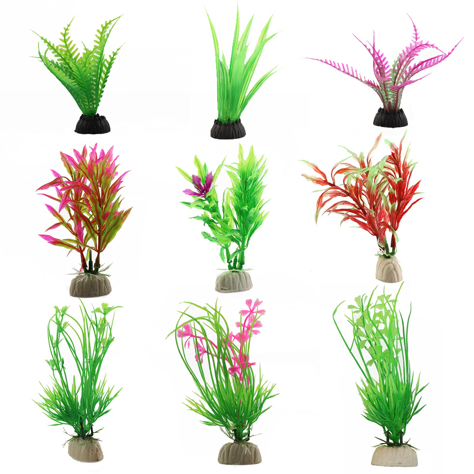 Taasmoog Artificial Fish Tank Plants - 9Pack Aquarium Plants - Simulation of Aquatic Plants for Fish Tank - Artificial Plastic Water Plants for Home and Office - Multiple Colors
