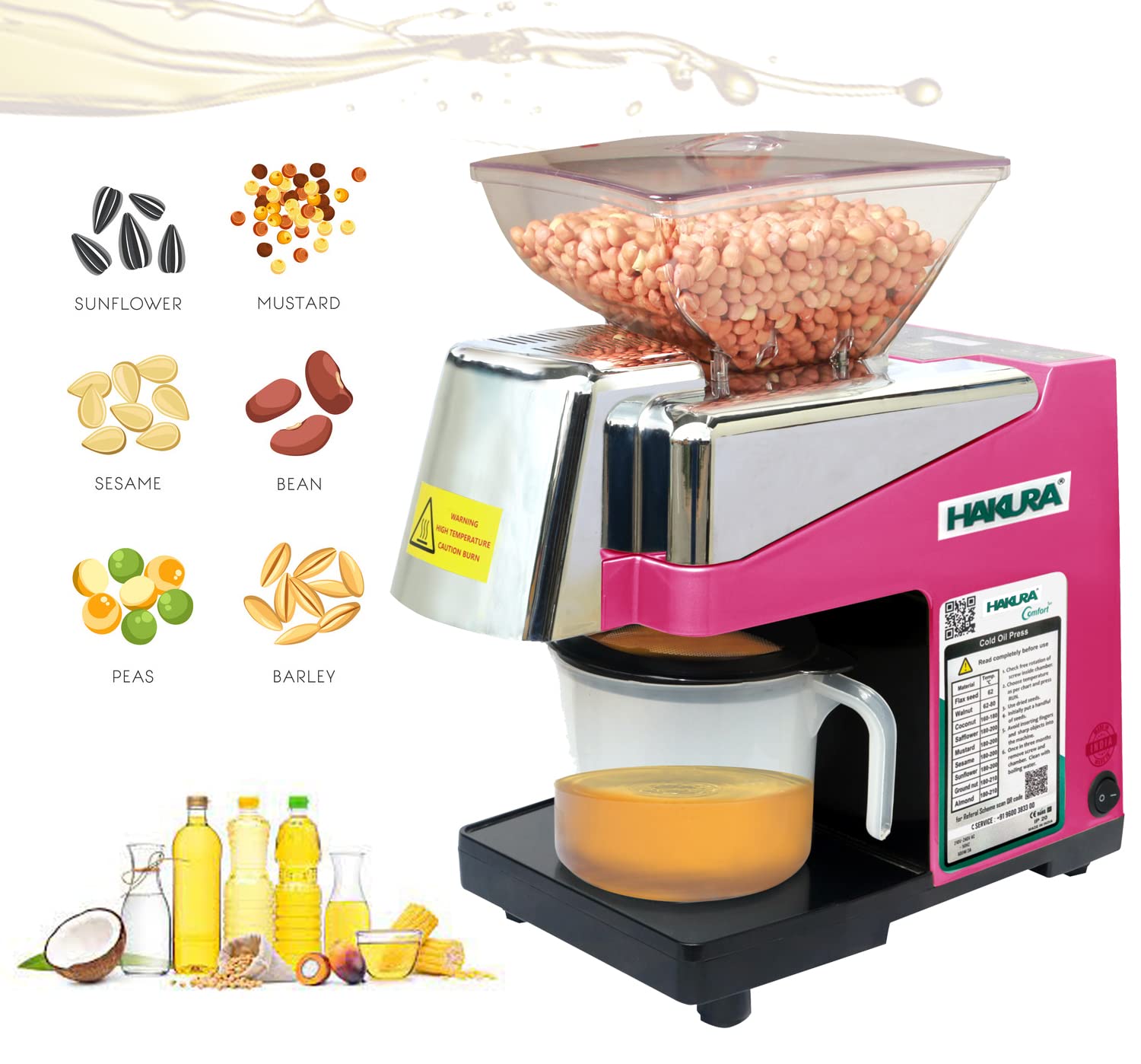 HAKURA H2O-2B Comfort Oil Extractor Oil Maker Press Machine For Home 560 Watts (Pink)-image-26