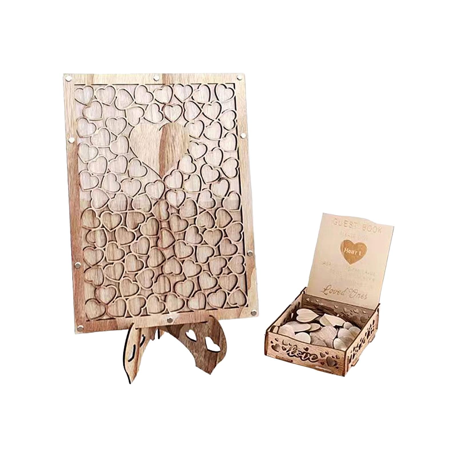 Cadre de support de livre de mariage rectangle et 100 cœurs en bois