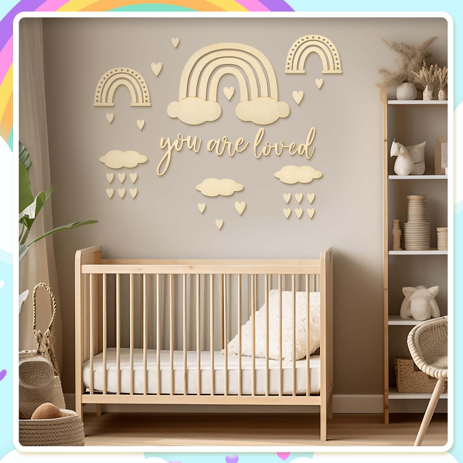 Quzenu Boho Wall Art – Decorazione da parete per cameretta dei bambini, stampe su tela, set di 6 stampe senza cornice, decorazione arcobaleno