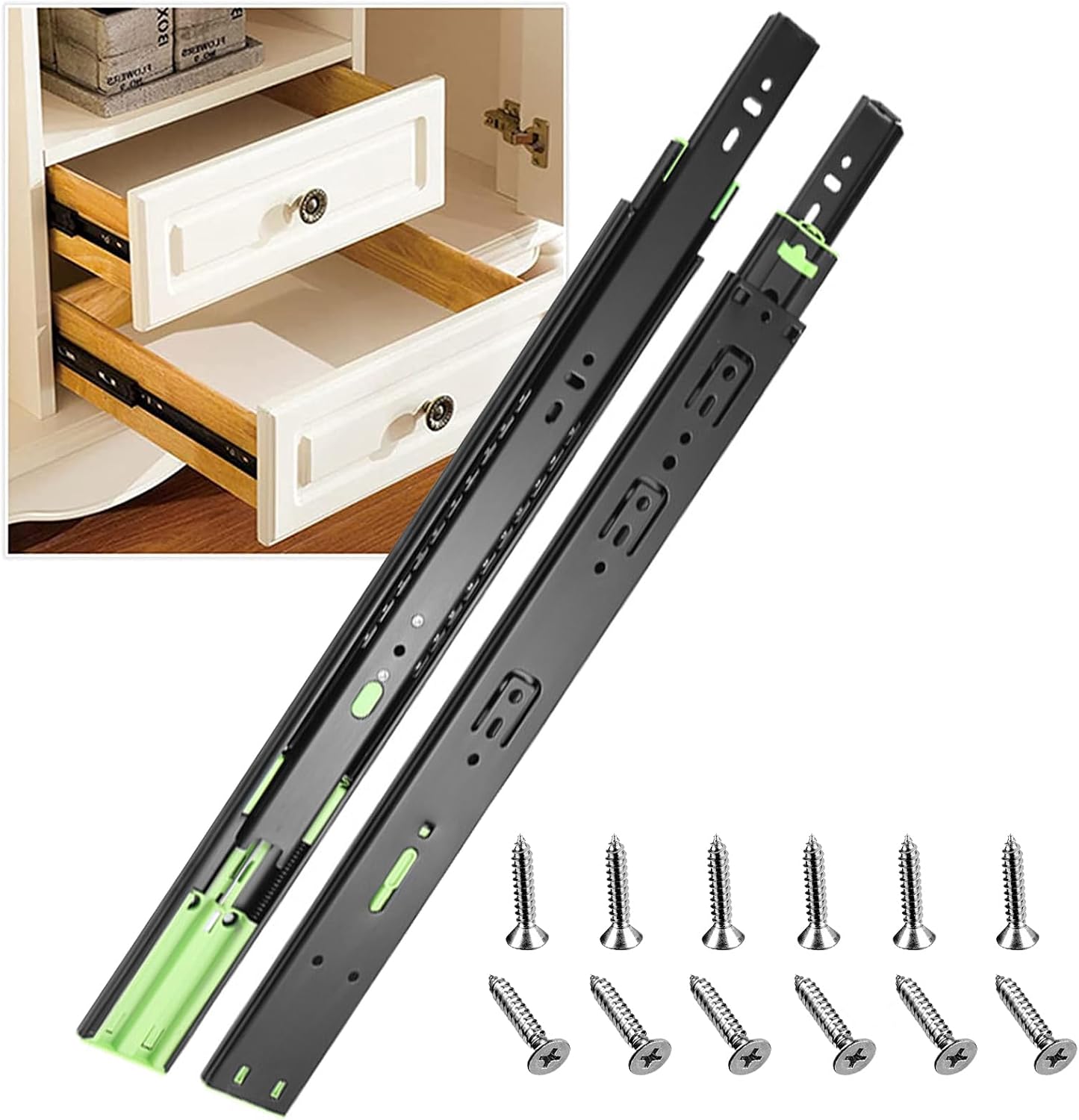 1 Pair(2 Pcs) 3 Section Full Extension Drawer Slides, 12 14 16 18 20 ...