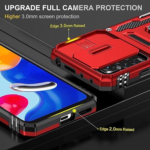 Miniatura 4 de Wefor Funda XiaoMi RedMi Note 11 (4G) con cubierta para cámara deslizante, soporte de anillo magnético de 360 mejorado grado militar a prueba de