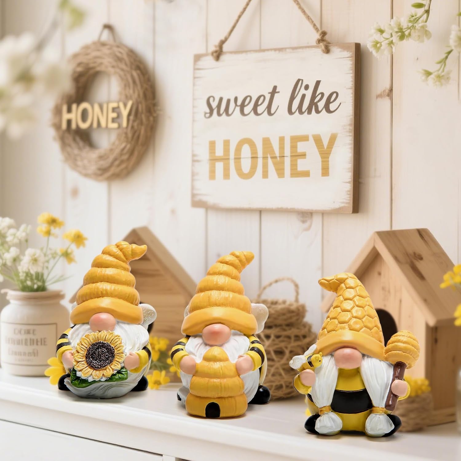 Hodao 3 PCS Bumble Bee Spring Gnome Figurines Decorations Honey Elf Ornaments World Bee Day Decor Gifts for Home, Porch, Yard, Flower Bed Outdoor Garden Decor Gifts for Women, Mom - Image 7