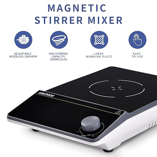 Miniatura 2 de Agitador magnético de 5.9 pulgadas con barra de agitación 200-1600 rpm, capacidad máxima de agitación de 169.1 fl oz, placa de agitación magnética,