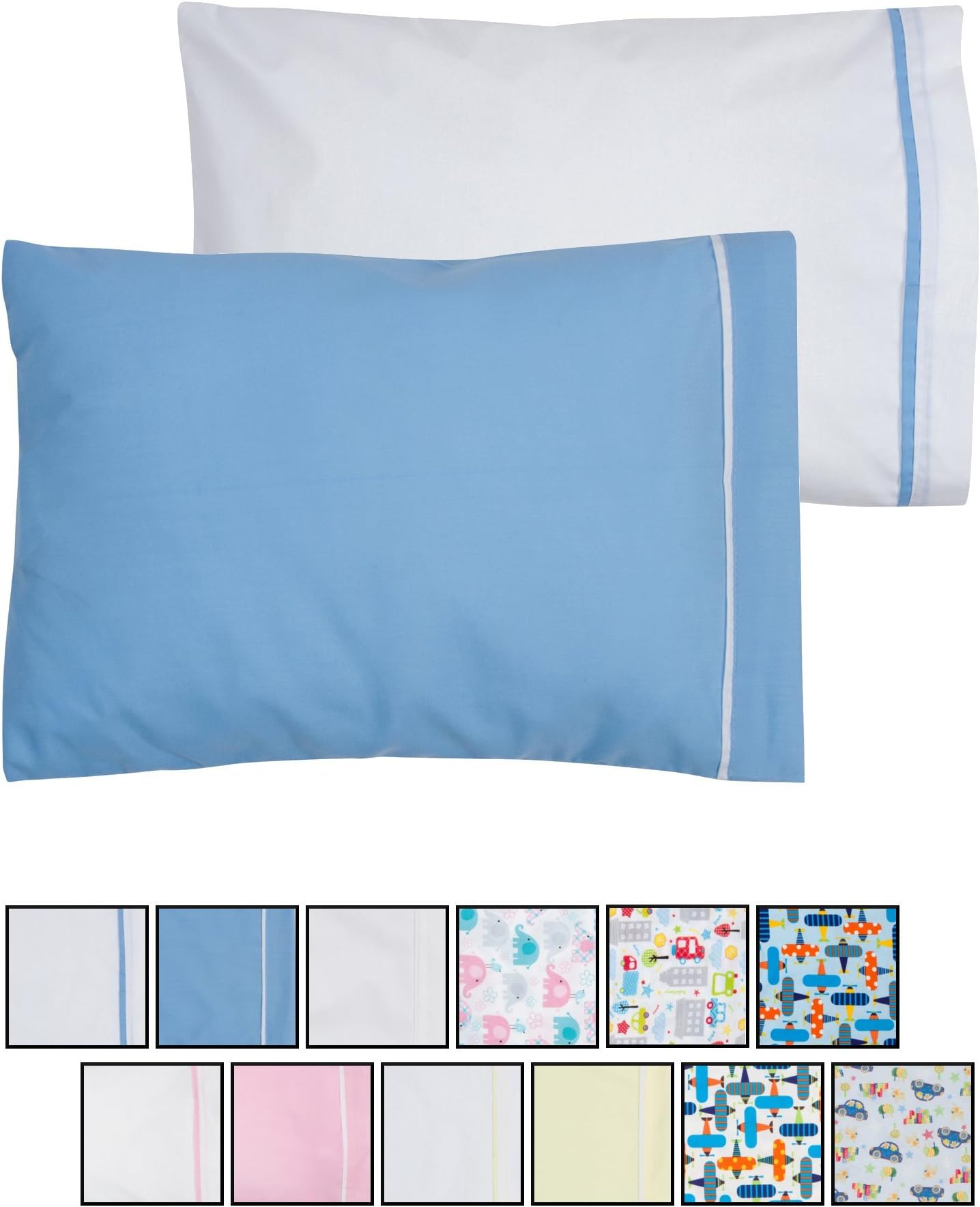 Angel Dreams Toddler Pillowcases 13x18. Set of 2 Units. Cotton. Machine Washable(Blue/White)