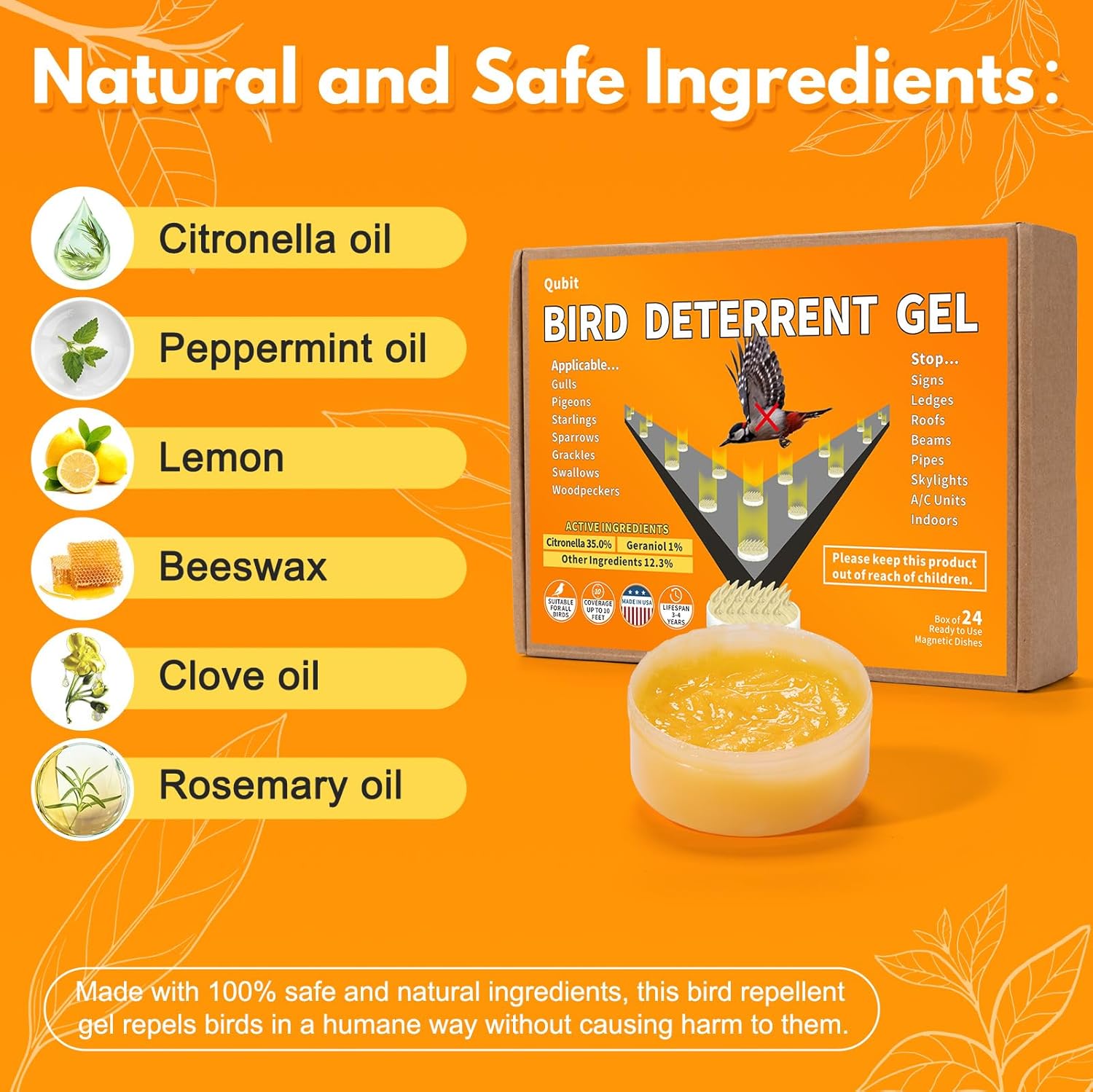 QUBIT Bird Optical Repellent Gel 24 Pack - Natural MultiSensory Discs - Effectively Repel Nesting Birds Like Pigeons & Sparrows from Balcony, Porch, Roofs & Decks