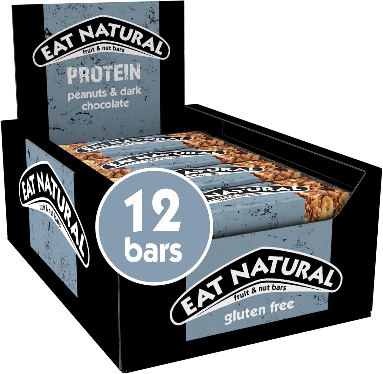 Eat Natural Fruit and Nut Bars, Protein Peanuts & Dark Chocolate, 12 x 40g | High Protein Bars, Gluten Free, High Fibre Energy Snacks, Post Workout & Gym, Bulk Multipack, Delicious On-the-Go Snack Bars
