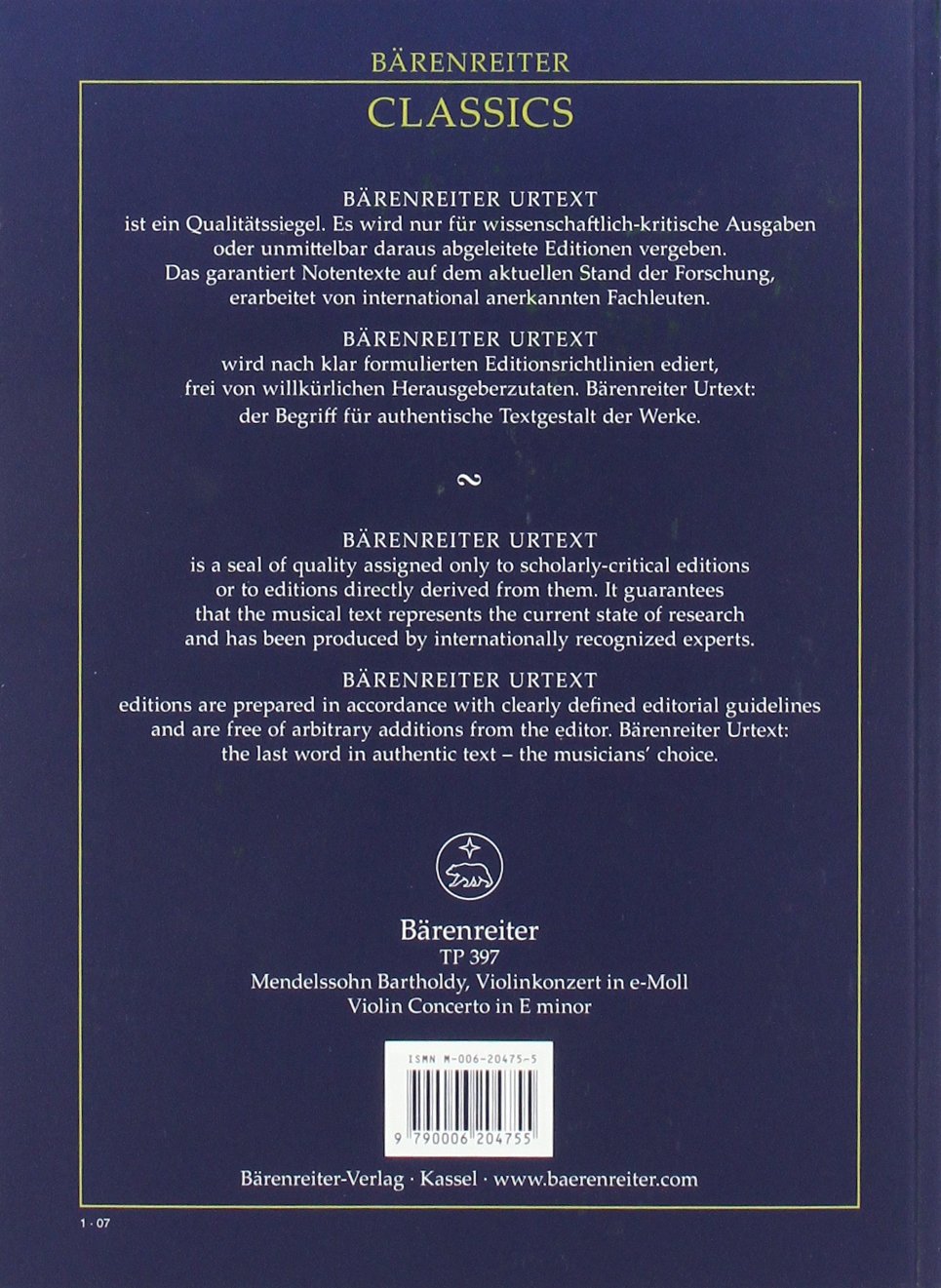 Violinkonzert e-Moll op.64, Studienpartitur der 2. Fassung. Concerto in E minor for Violin and Orchestra