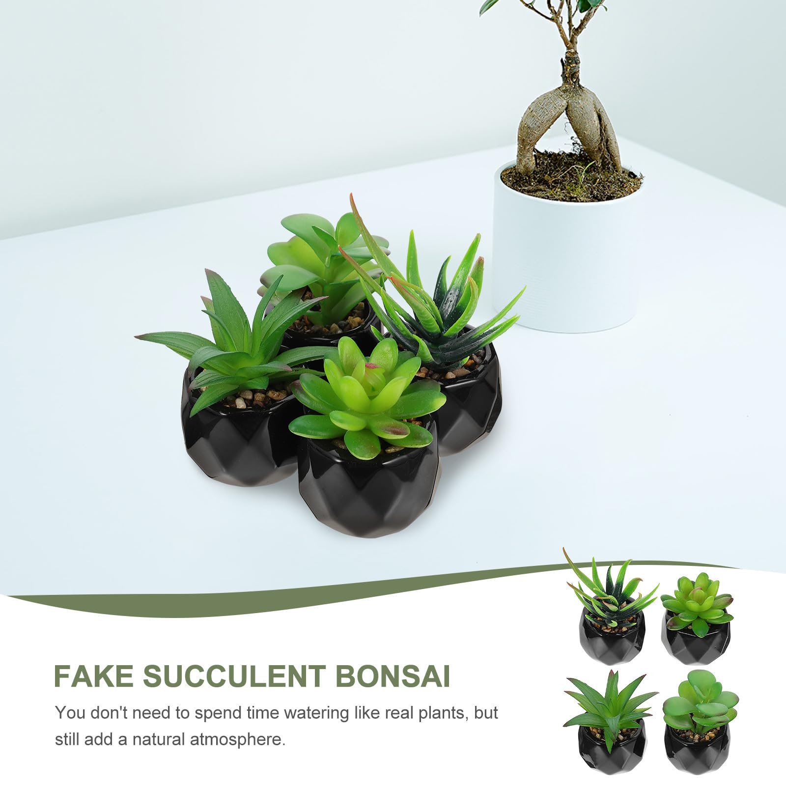 Angoily 4pièces Plantes Succulentes Artificielles avec Pots Céramiques Déco Intérieure Réaliste pour Bureau Maison Chambre ou Salon