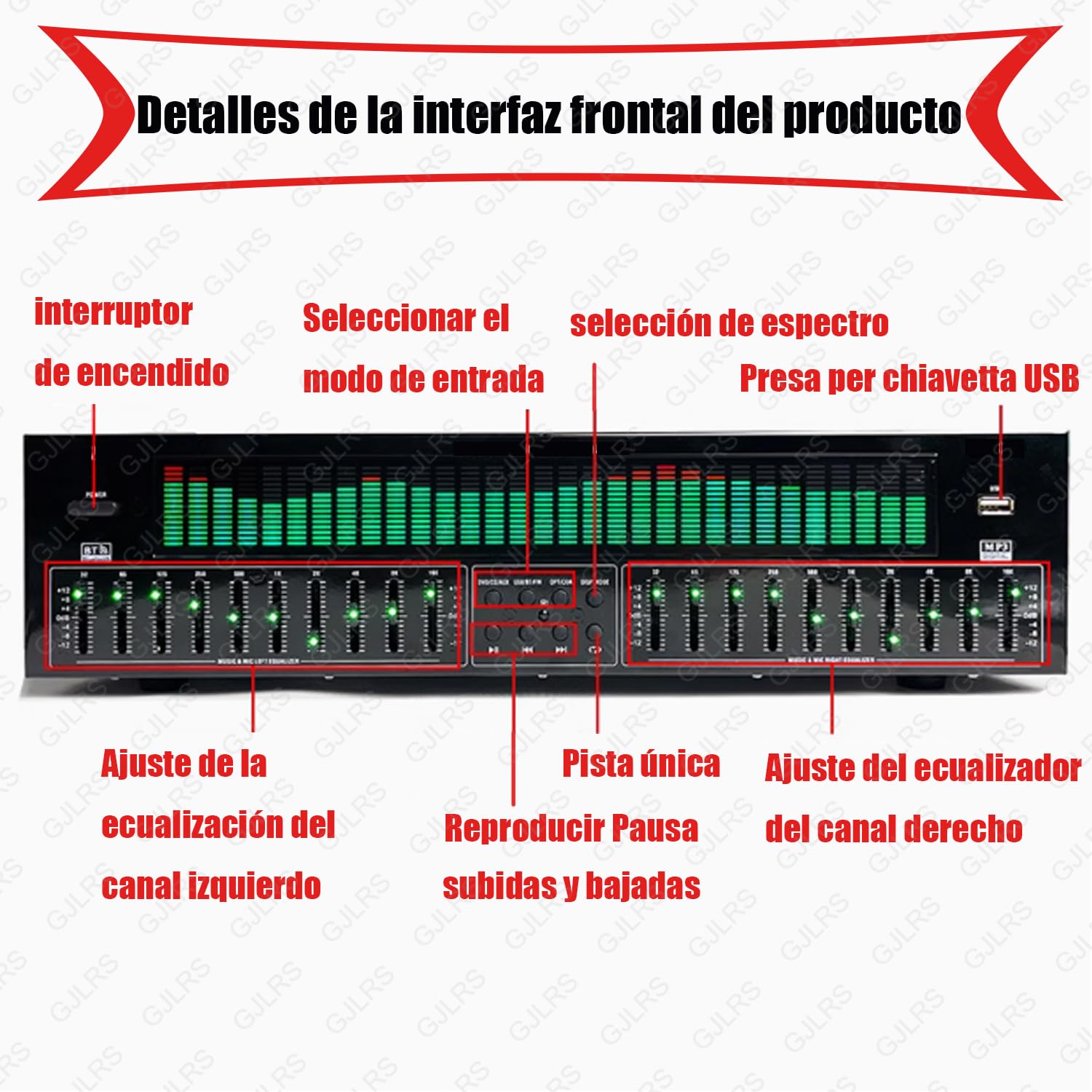 Ecualizador De 31 Bandas, Mezclador De Audio Estéreo, Procesador De Mezcla De DJ, Respuesta De Frecuencia De 20 Hz a 20 Hz (±1,5 DB), Compatible con Reproducción De Disco U, 12 Opciones De Modo