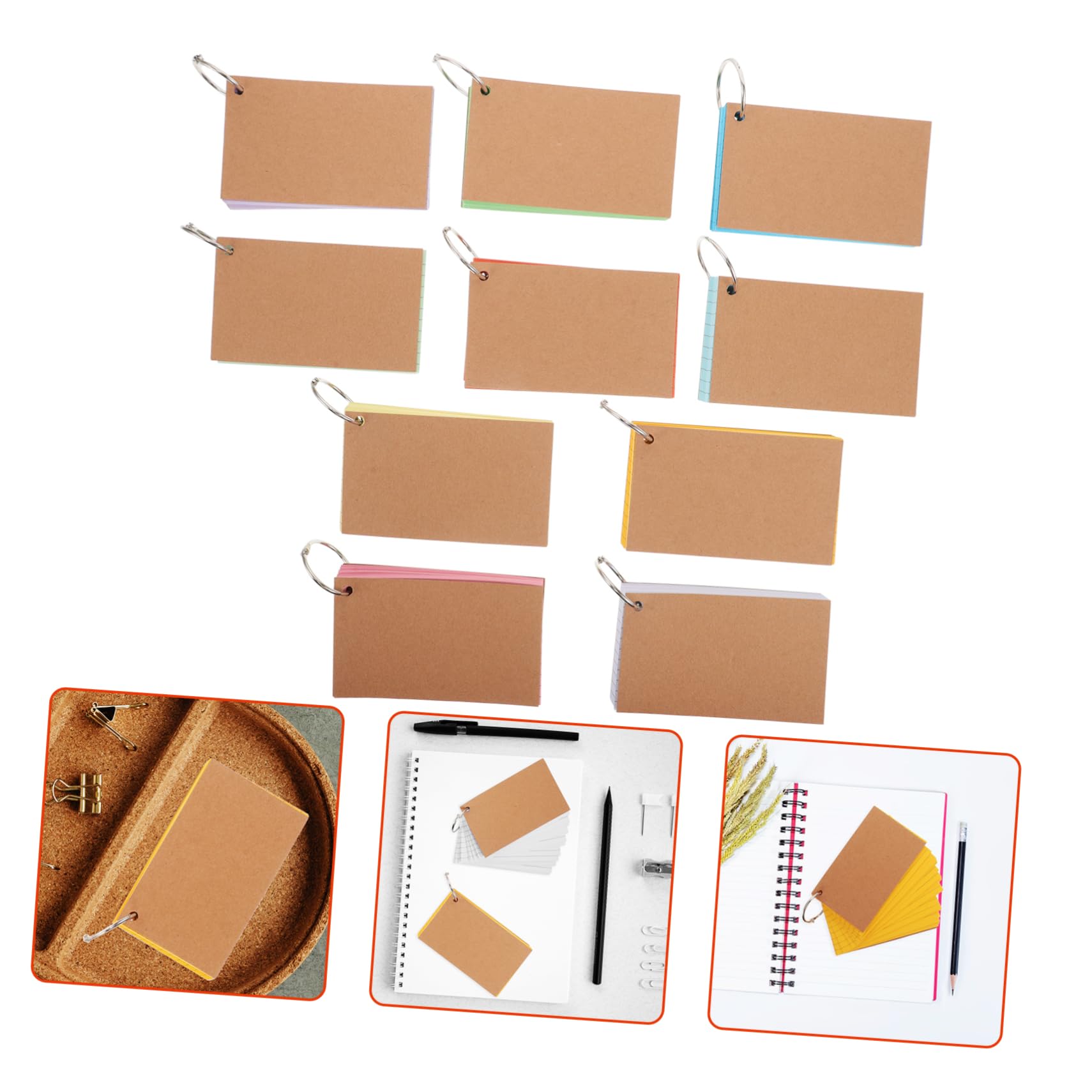 10 Stück Doppelseitige Linierte Vokabelkarten mit Papierumschlag | Ringen, Edelstahl und Papier, für Arbeit und Meetings, Kompakt und Tragbar