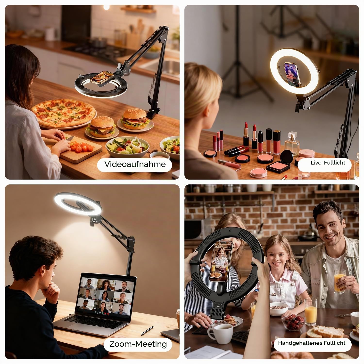 Magnetischen Overhead Stativ Handy mit Ringlicht, 10” LED Stativ für Smartphone mit Ring Light, 5000 mAh, 3 Lichtfarben&10 Helligkeiten 360° Drehbar, für Videoaufnahmen, Content Creator Equipment