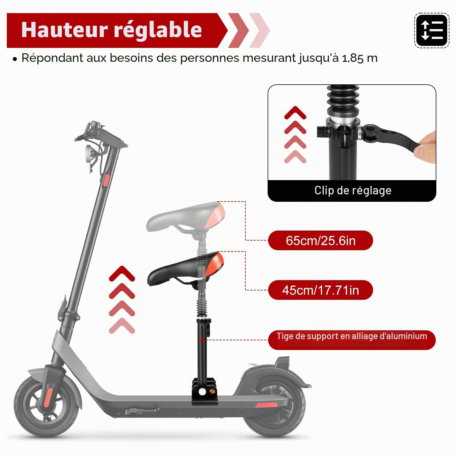 Siège de scooter électrique - Siège réglable pour Xiaomi M365, Xiaomi M365 Pro - Taille : 26 x 16 cm
