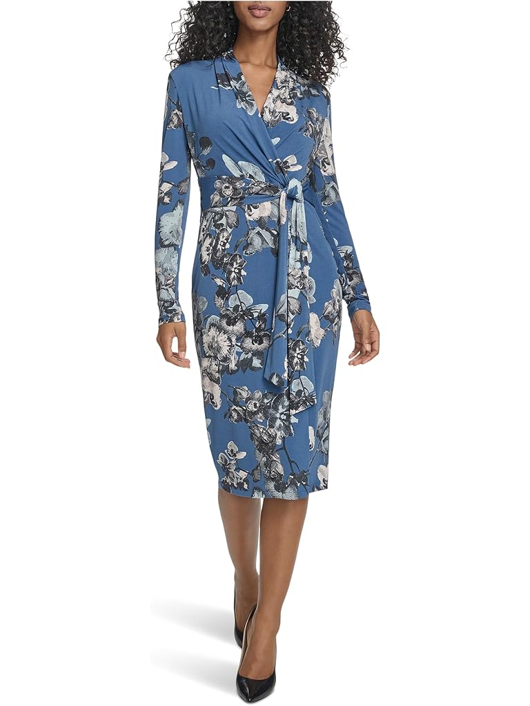 Blue Calvin Klein Ong Sleeve Floral Jersey Aline