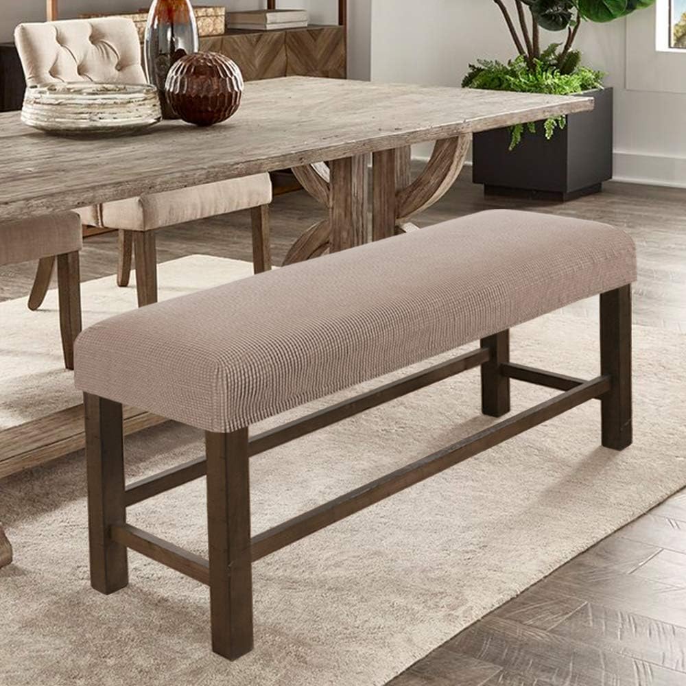 Stretch Bench Covers Removable Washable Khaki Bench Slipcover with Elastic Bottom Medium Bench Protectors Dining Chair Slipcovers for Living Room Kitchen Bedroom (Khaki)