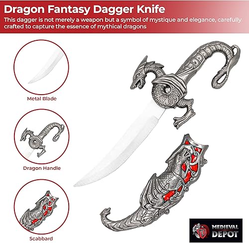 Miniatura 3 de MedievalDepot Cuchillos decorativos de daga de dragón ornamentados coleccionables míticos para entusiastas de la fantasía, decoración del hogar e
