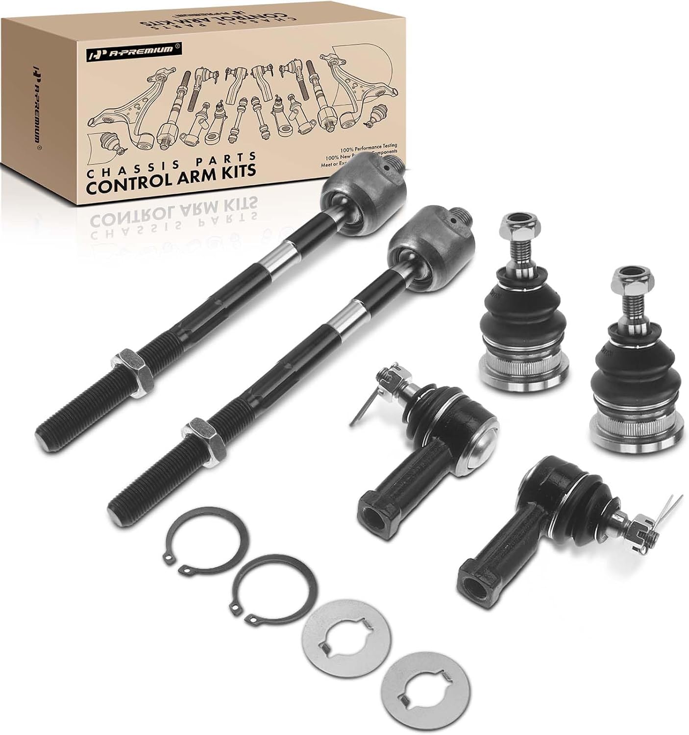 A-Premium Set of 6, Front Upper Ball Joint, Inner Outer Tie Rod End, Compatible with Chrysler Sebring 95-00, Dodge Avenger 95-00, Mitsubishi Eclipse 95-99, Galant 94-98, Eagle Talon 95-98