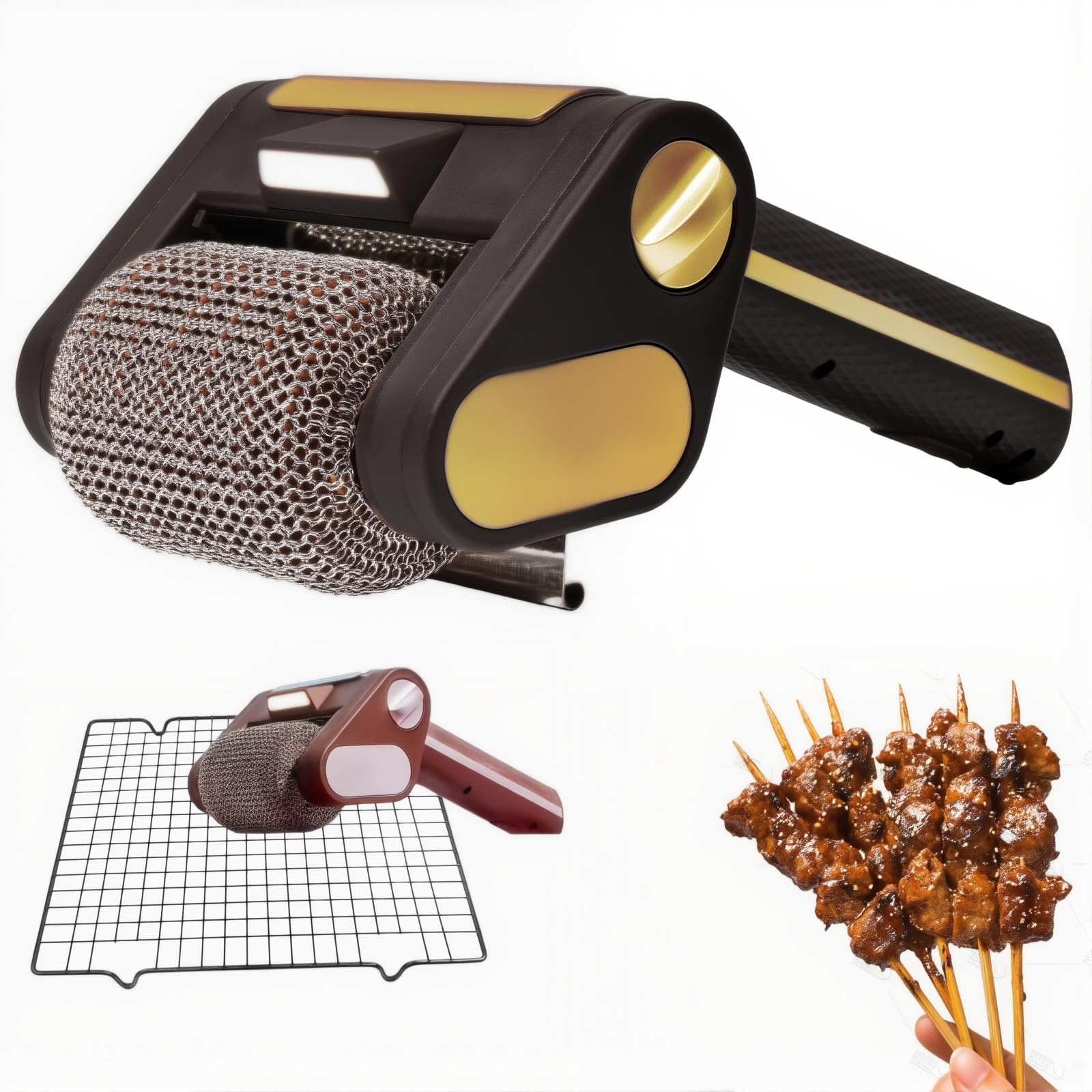Cepillo eléctrico para parrilla, limpiador inalámbrico para barbacoa con rodillo de alimentación de 350 rpm, luz LED brillante, kit de limpieza giratorio recargable para uso en cocina al aire libre