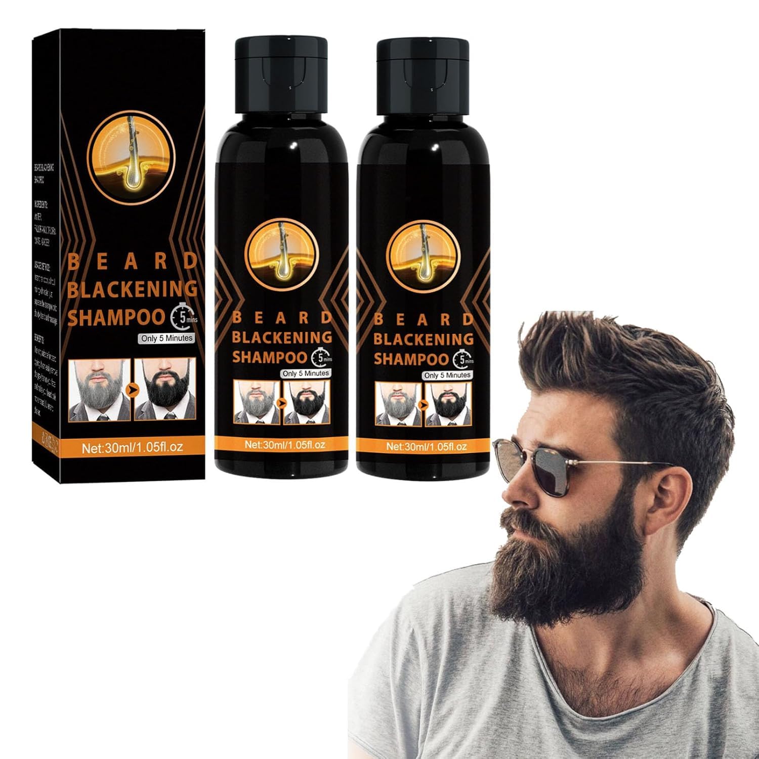 LezpzayBlack 2pcs Beard Blackout Shampoo, Instant Hair Shampoo Hair Colour Shampoo for Grey Hair, Beard Blackout Shampoo, Black Hair Dye Shampoo for Men and Women