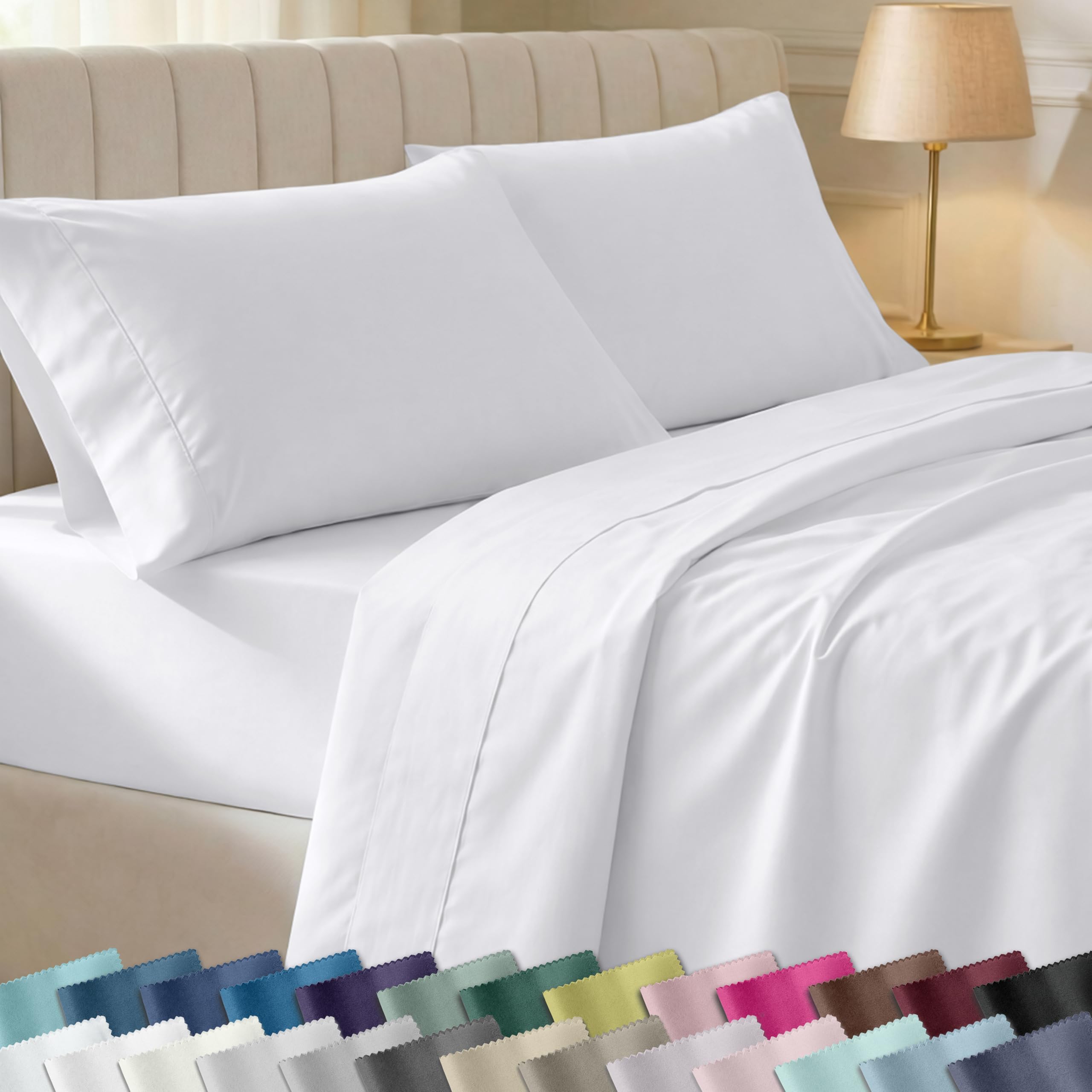 California Design Den Soft 100% Cotton King Sheet Set, 400 Thread Count Good Housekeeping Award Winner, Silky Smooth Sateen Weave with Deep Pockets, Breathable and Durable Cotton Bedding Set - White