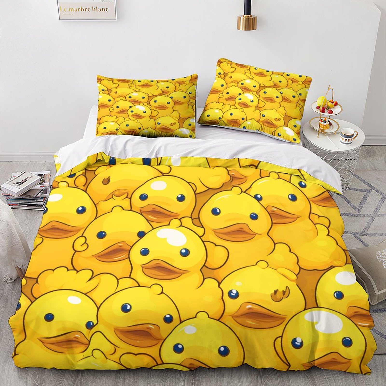 Housse de couette microfibre petit canard jaune literie 3 pièces King 220x240cm