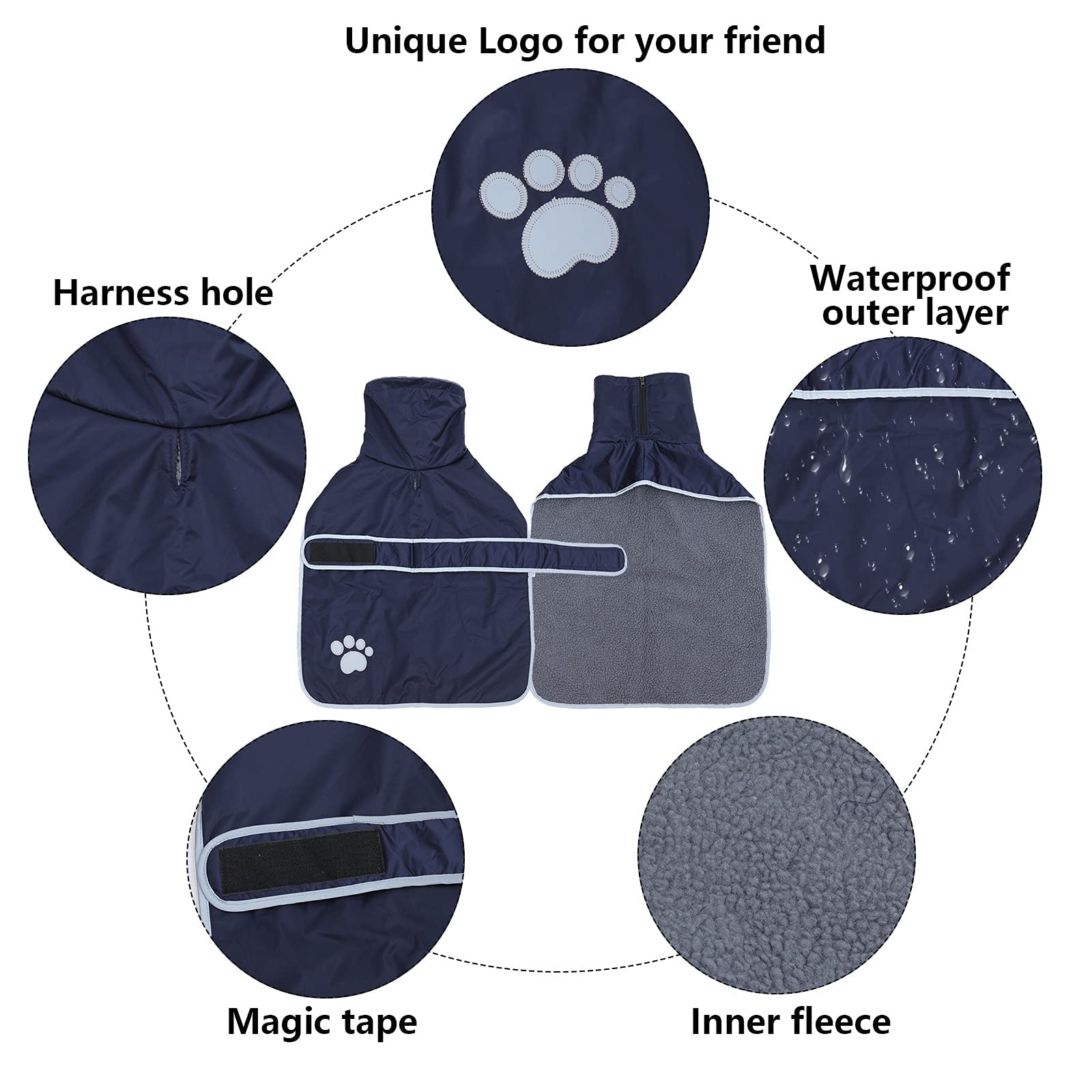 Geyecete -Invernale Cappotto per cane bassotti, con fodera in pile polare,impermeabile abbigliamento da esterni con Foro per Imbracatura,Giacca per cani piccola y media-Blu Navy-XS