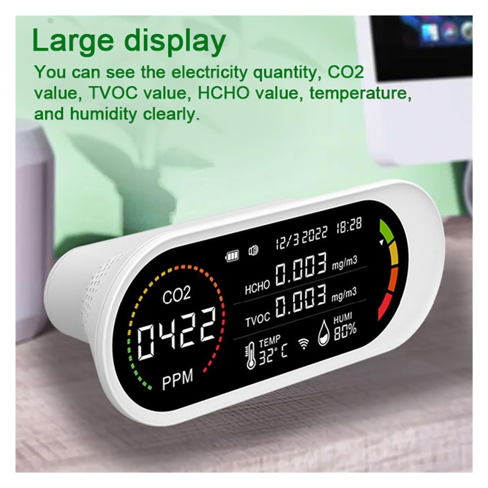 Rilevatore di qualità dell'aria 5 in 1 Misuratore CO2 TVOC HCHO Test umidità della temperatura dell'anidride carbonica Autocalibrazione Monitor Per cucina e camper