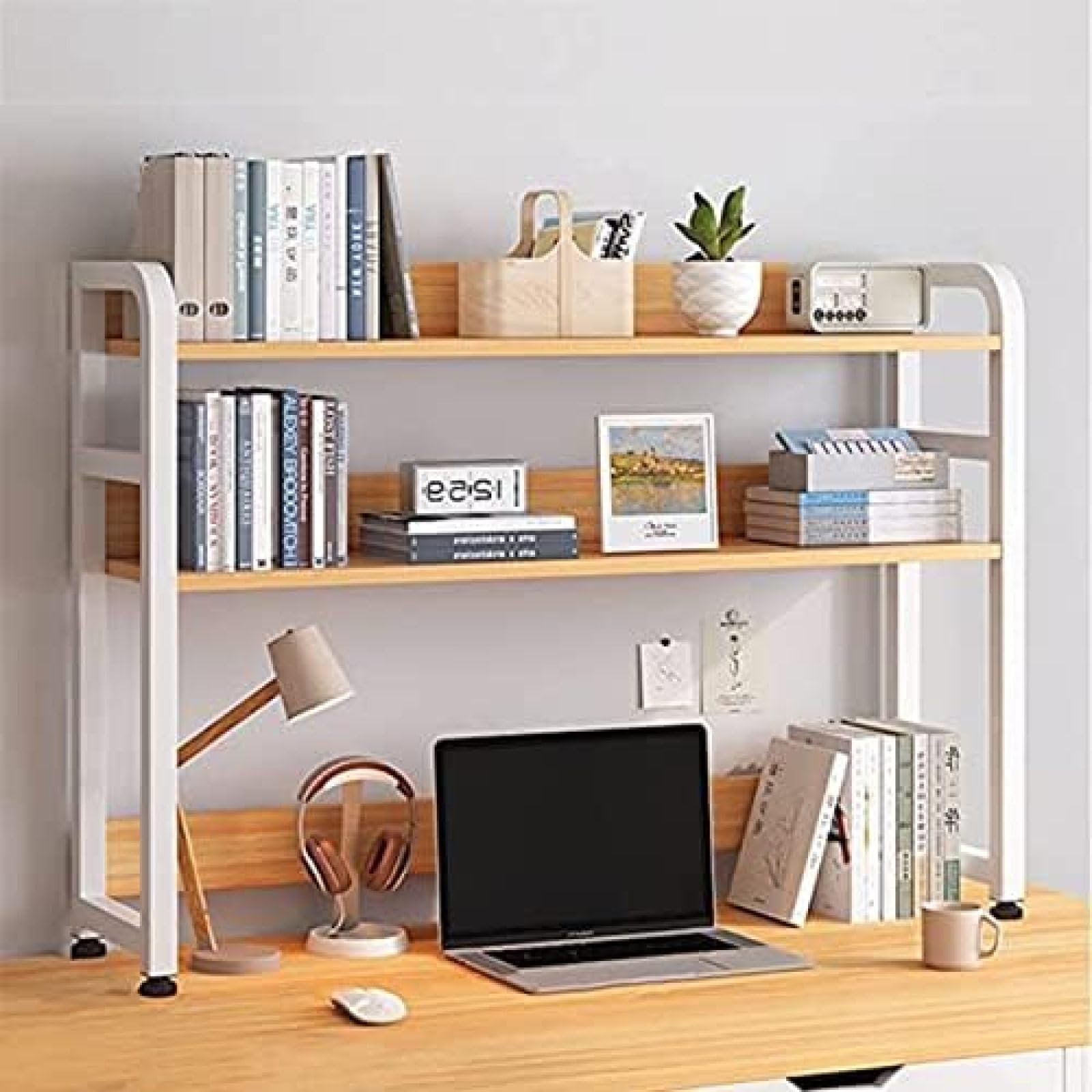 DIE Organizzatore Da Scrivania Scaffale Portaoggetti Per Ufficio - Libreria Da Scrivania Piccola, Scaffale Da Appoggio Hutch A 2 Livelli, Organizzatore Di Mensole Da Scrivania Regolabili, Per Attacco
