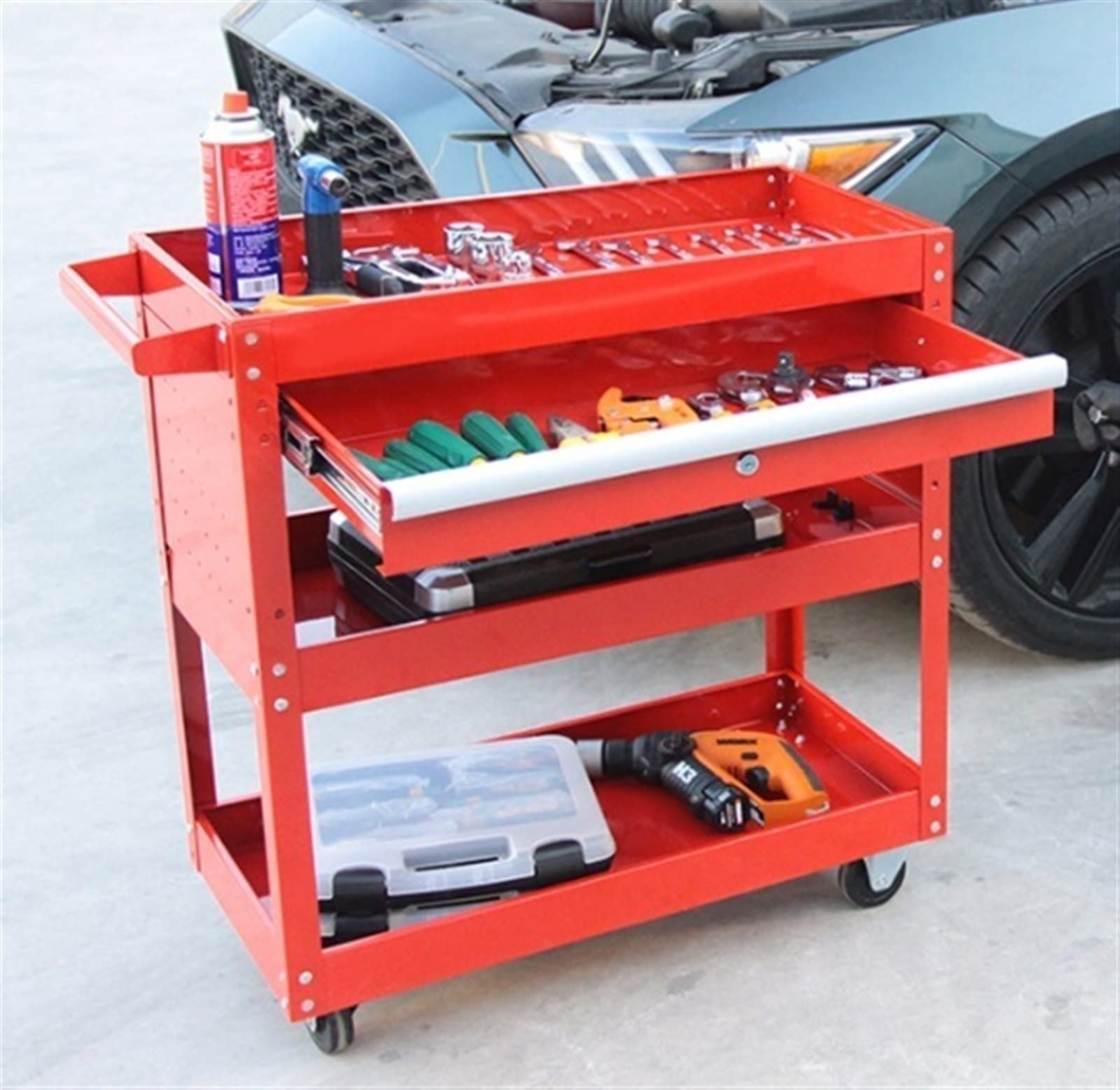 Carrello portautensili con ruote, organizer per attrezzi da officina meccanica, sistema a S, rosso 1