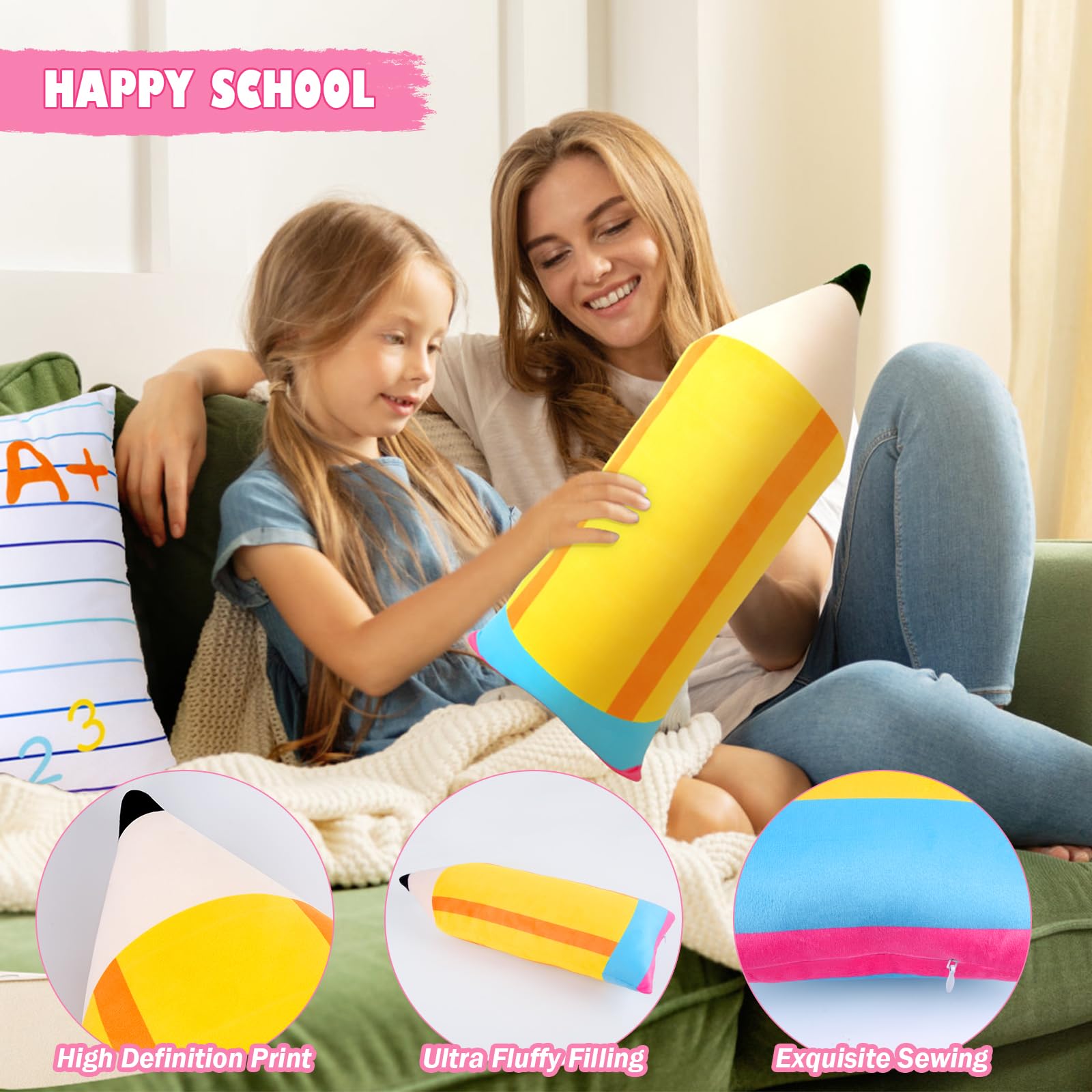 Niedliches Notizbuch, Bleistiftkissen, für Kinder, Klassenzimmer, großes Plüschkissen, für Schule, Schule, kreatives gefülltes Kissen für Lehrer, Zuhause, Lesezimmer, Sofa, Dekoration, Studenten