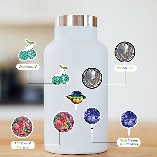 Miniatura 9 de Paquete de 130 calcomanías de bola de disco, calcomanías de vinilo impermeables y estéticas para botellas de agua, laptop, teléfono, álbumes de